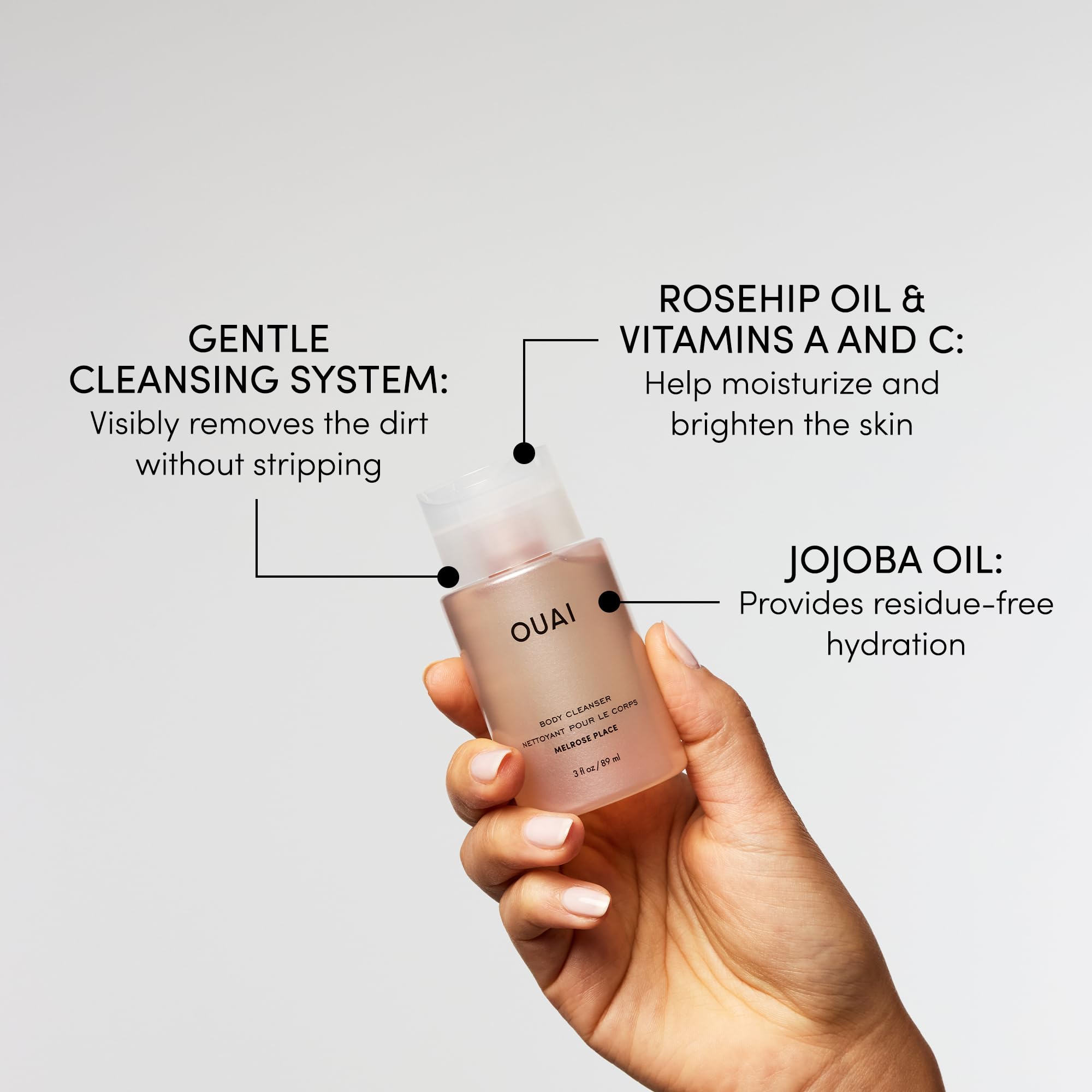 OUAI Body Cleanser Travel Size, Melrose Place - Foaming Body Wash with Jojoba Oil & Rosehip Oil to Hydrate, Balance & Soften Skin - Paraben, Phthalate, Sulfate Free Skin Care Products (3 Fl Oz) OUAI uk supplements