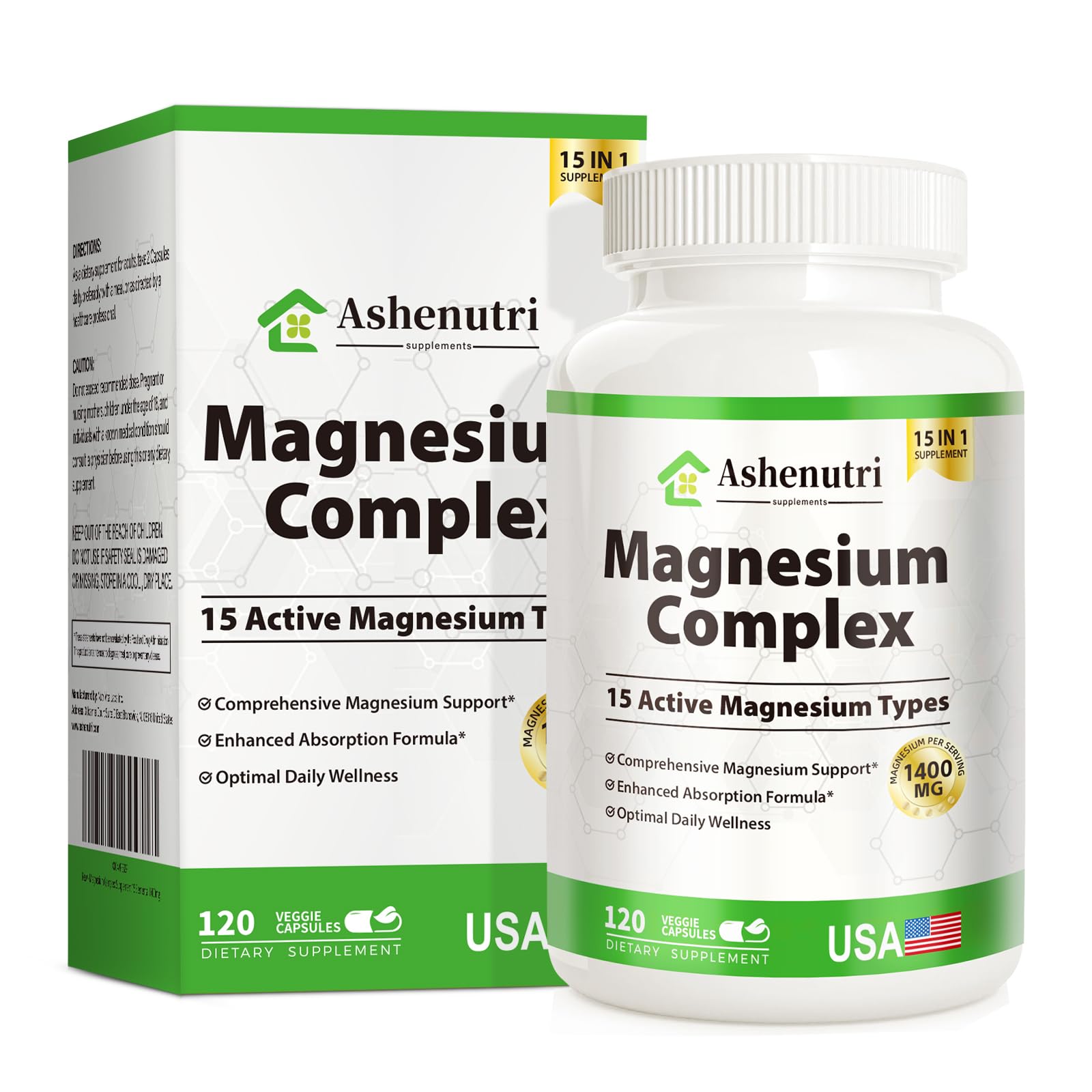 Magnesium Complex with 15 Types Magnesium Glycinate Citrate Malate Taurate Oxide Carbonate Chloride Orotate Magnesio Muscle, Heart, Relaxation & Nerves 120 Vegan Capsules, 60-Day Supply Ashenutri uk supplements