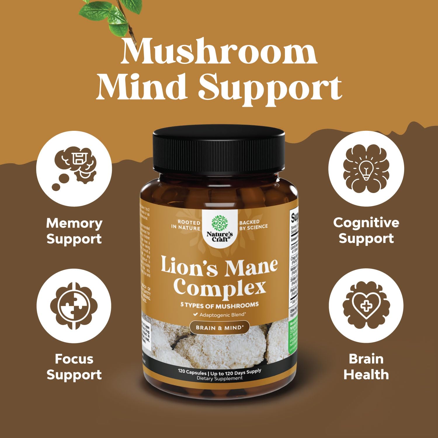 Advanced Lion's Mane Mushroom Supplement - Lions Mane Supplement Capsules with Reishi Chaga Maitake & Shiitake for Brain Health Memory Support & Focus - Nootropic for Mental Clarity - 120 Count Natures Craft uk supplements