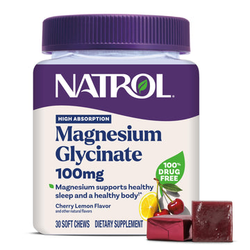 Natrol Magnesium Glycinate Supplements 100mg, Cherry Lemon Soft Chews for Healthy Sleep and Body, Magnesium Glycinate 100mg, Up to a 30 Day Supply Natrol uk supplements