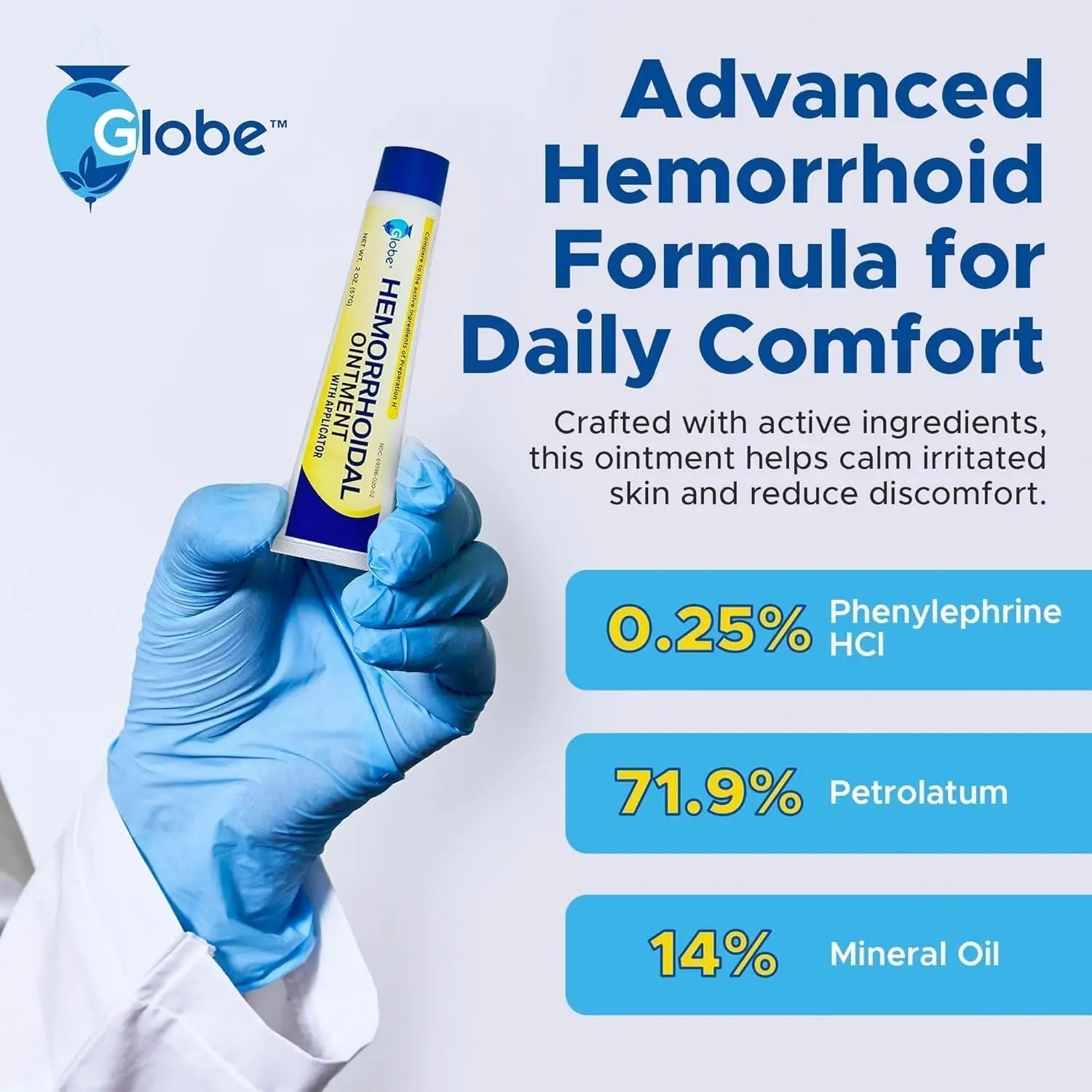 Globe Hemorrhoidal Ointment, Phenylephrine HCl, Petrolatum, Mineral Oil, Relief from Burning, Itching and Discomfort of Hemorrhoids, 2 Ounces (4 Pack) Globe uk supplements