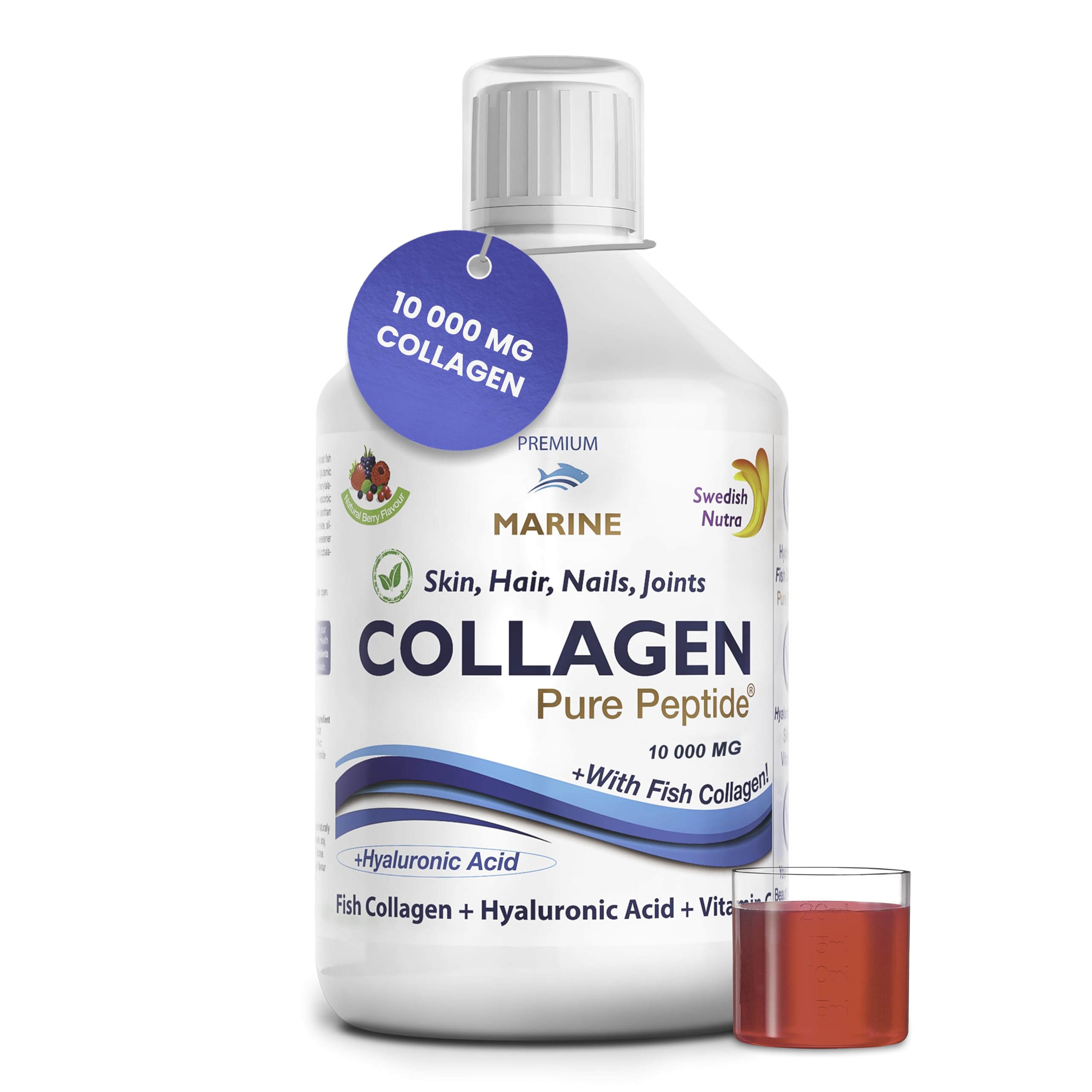 Marine Liquid Collagen 10000mg 500 ml I Pure Hydrolyzed Collagen Peptides Swedish Nutra uk supplements