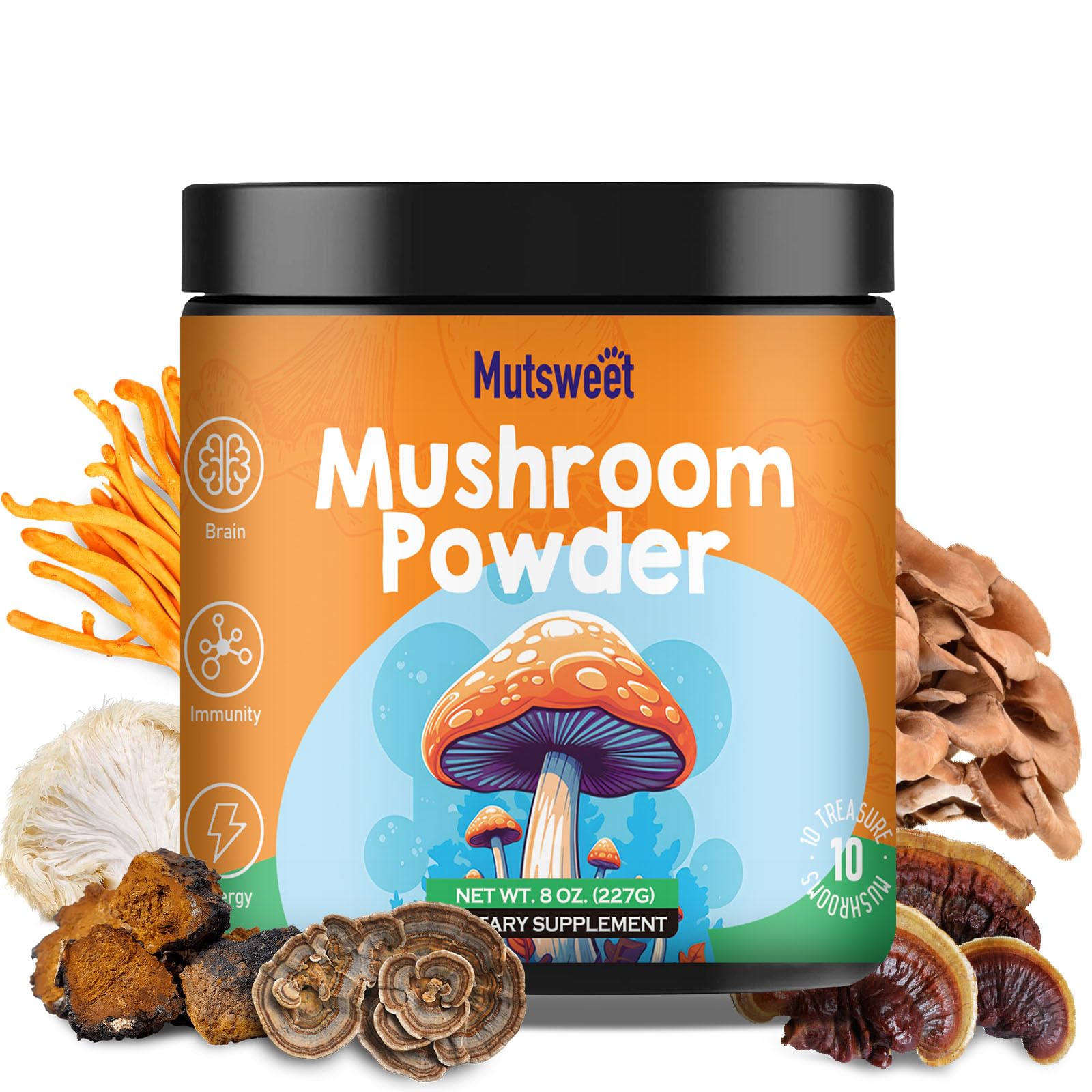 Mushroom Powder Blend (75 Servings), Ten Mushroom Supplement with Lions Mane Mutsweet uk supplements