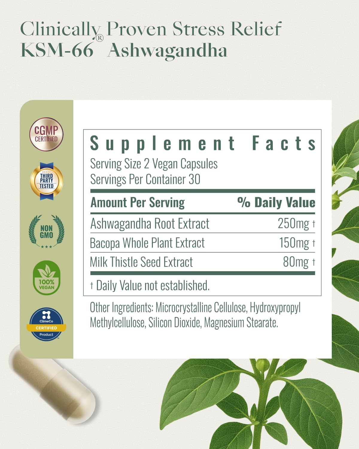 Upbe Ashwagandha Supplements for Women & Men - KSM-66® with Bacopa & Milk Thistle, 60 Vegan Capsules - Stress Relief, Mood, Cortisol Support, Extra Strength Ashwagandha Capsules Upbe uk supplements