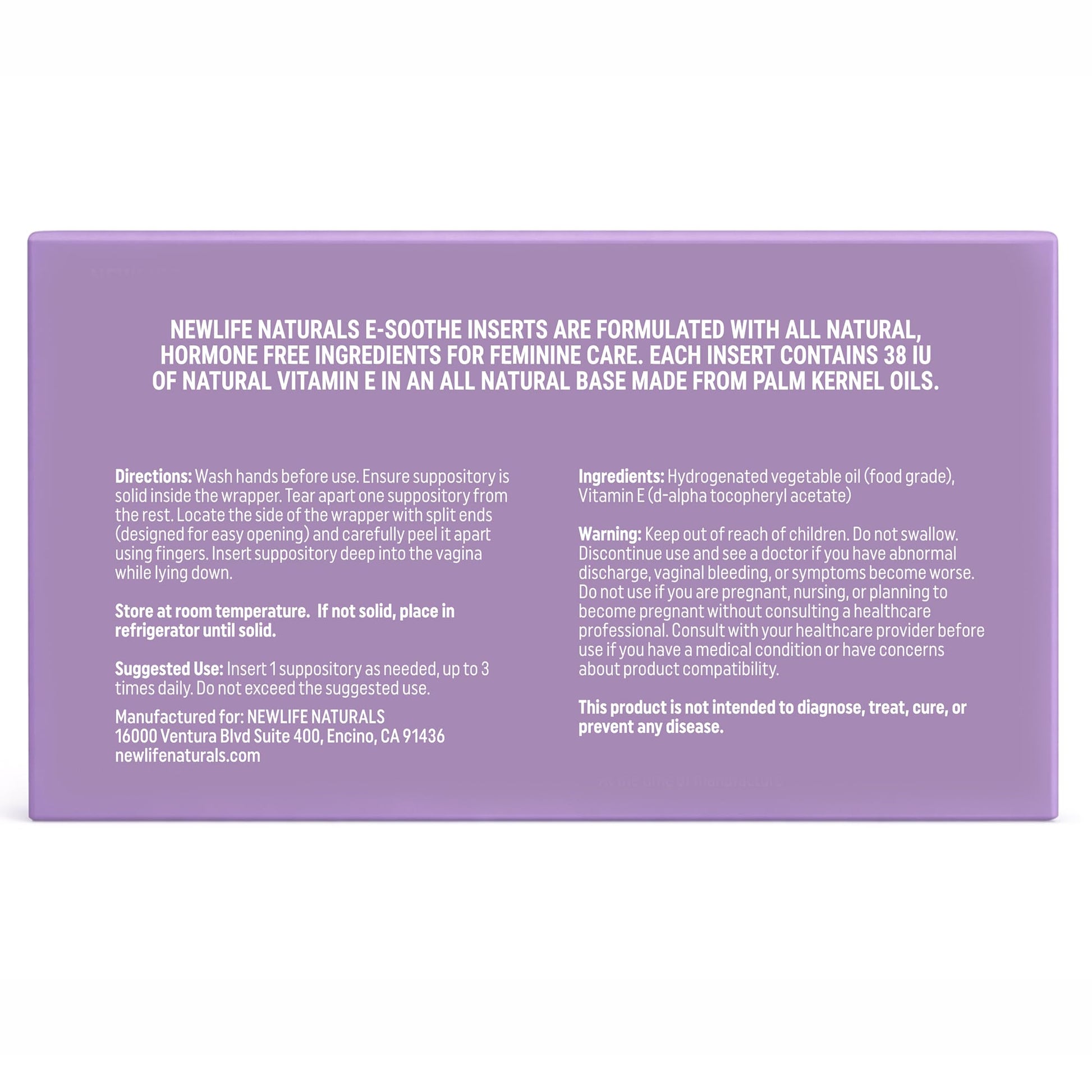 NewLife Naturals Vitamin E Vaginal Suppositories 38IU ESoothe - Moisture & Hydration Support - All Natural Estrogen Free Feminine Care - 24 Inserts NewLife Naturals uk supplements
