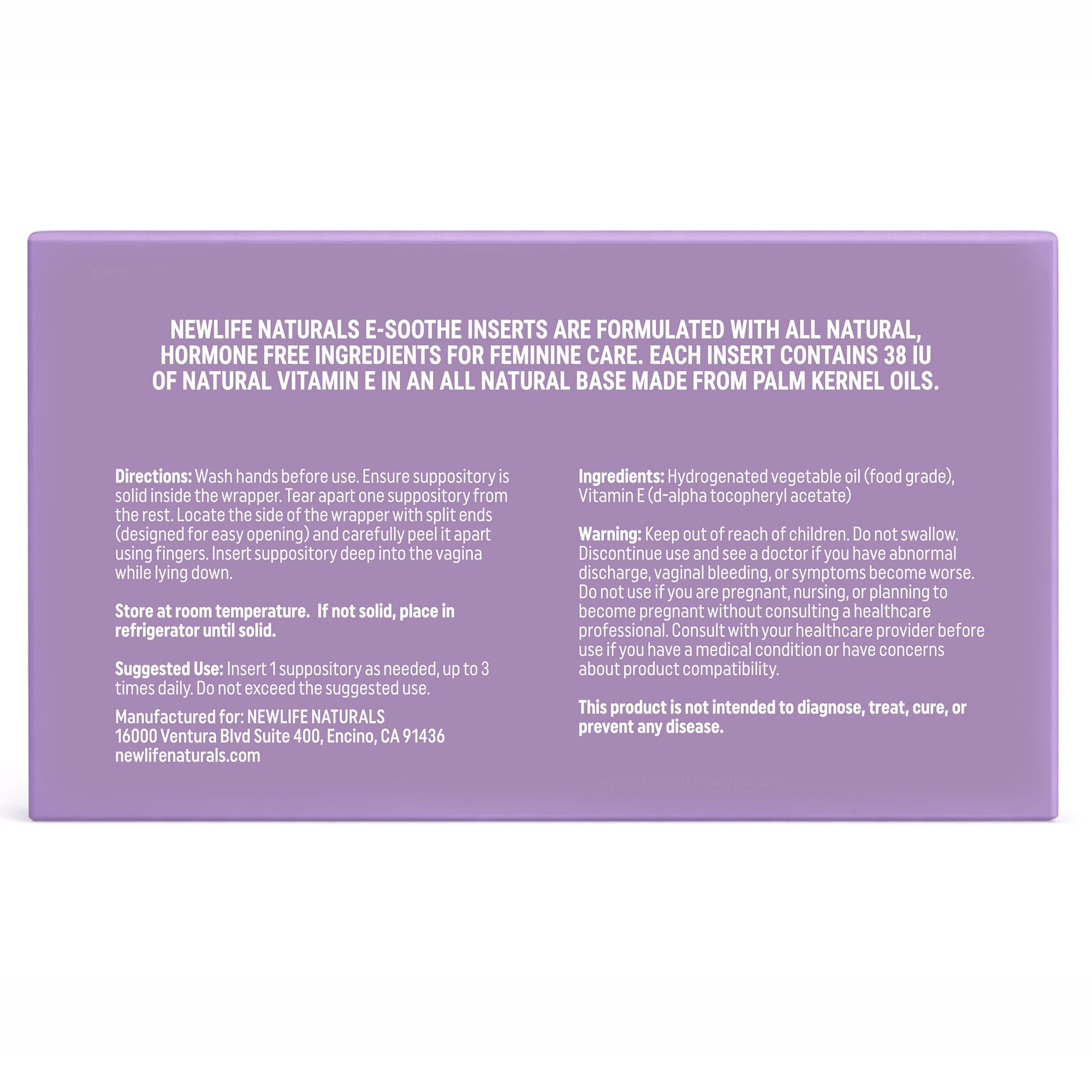NewLife Naturals Vitamin E Vaginal Suppositories 38IU ESoothe - Moisture & Hydration Support - All Natural Estrogen Free Feminine Care - 24 Inserts NewLife Naturals uk supplements