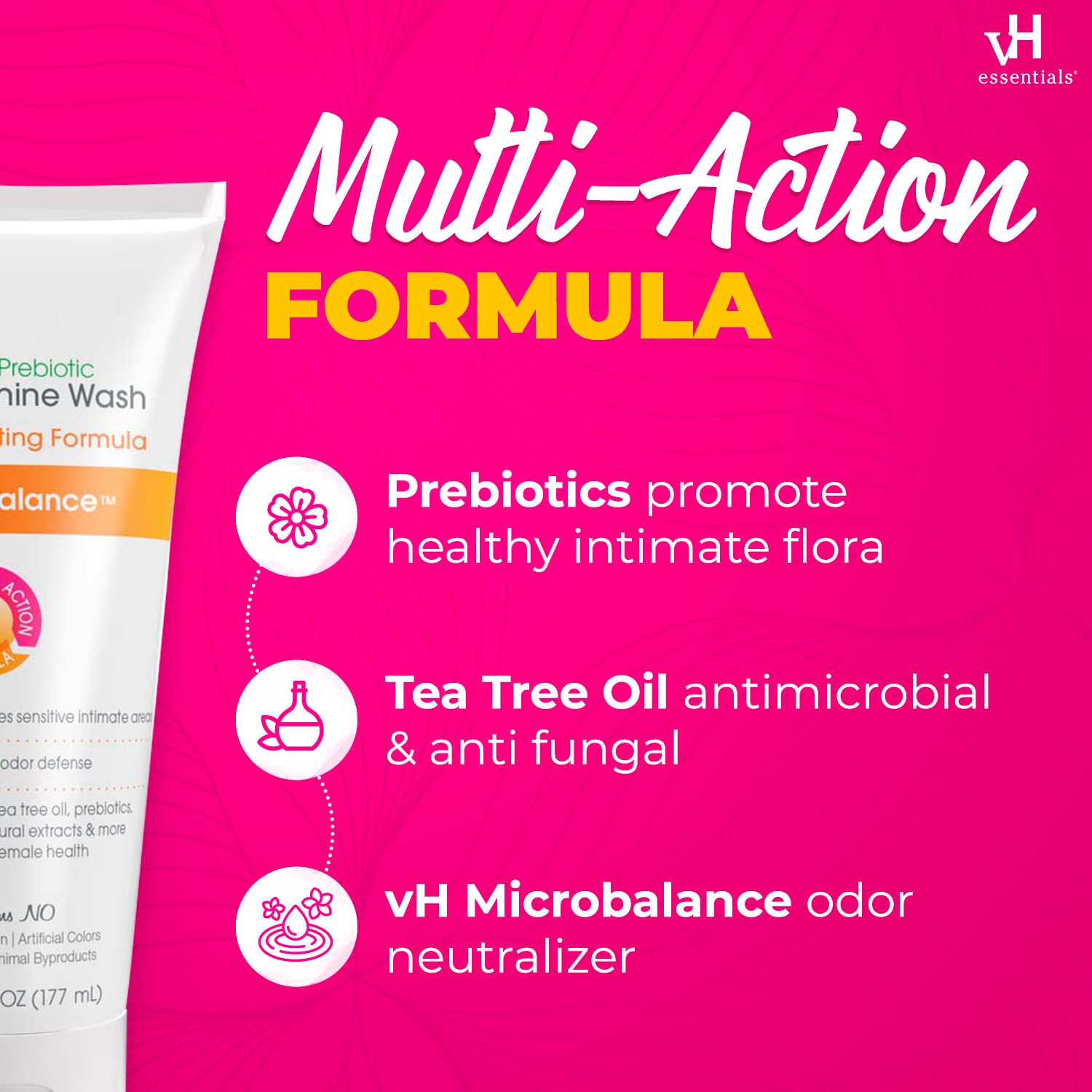 vH essentials, Ph Balanced Daily Feminine Wash, Tea Tree Oil & Prebiotic vH essentials uk supplements