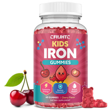 Iron Gummies for Kids & Teens, Kids Multivitamin with Iron Supplement, Calcium, Folate, Zinc, Prebiotic - for Blood Builder & Energy Support, Iron Deficiency - Vegan & Non-GMO - 60 Count Cherry CFILIHTC uk supplements