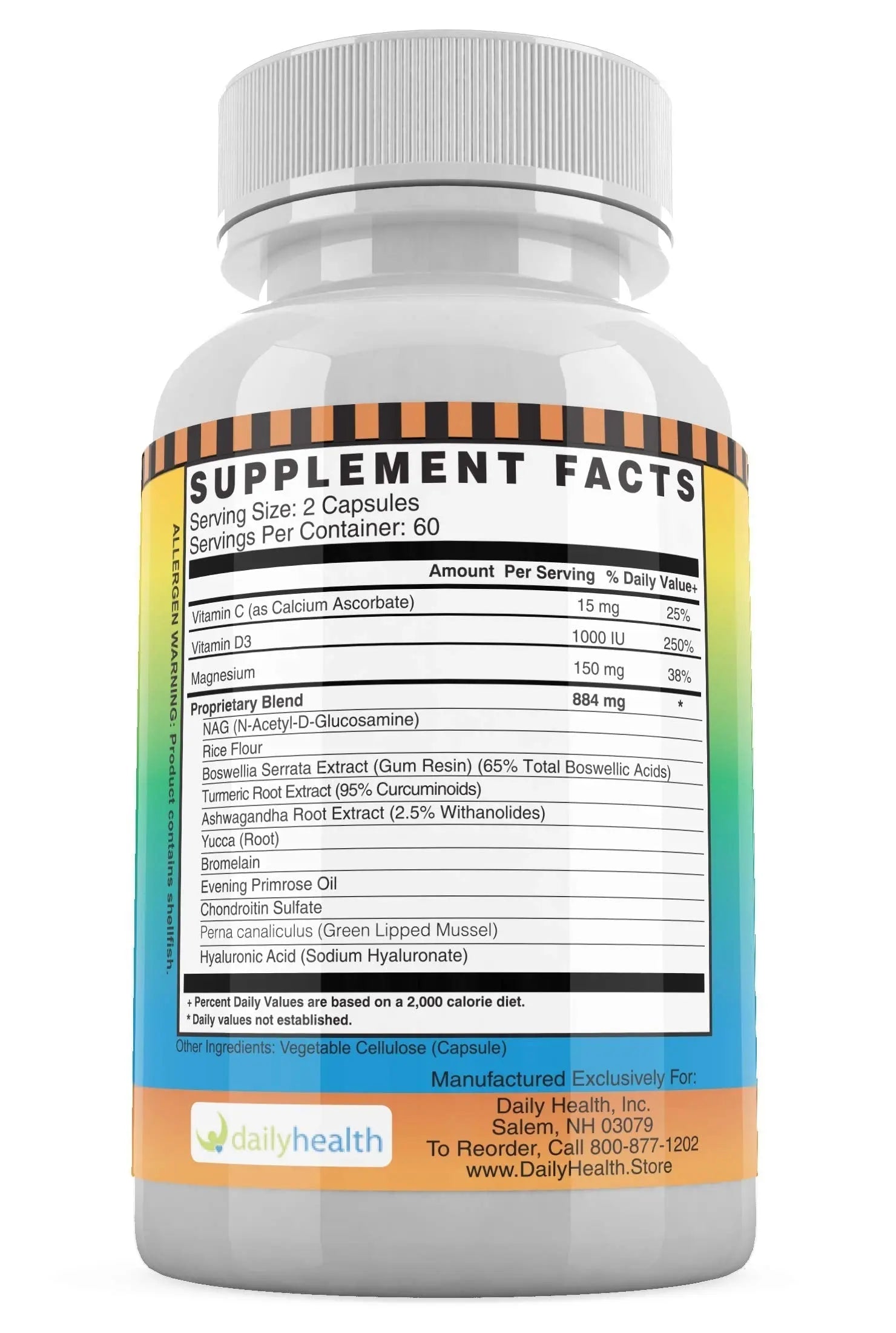 Daily Health, Flexprotex D 884mg Joint Muscle Support 120 Capsules Natural Herbal Turmeric Chondroitin Glucosamine Yucca Boswellia Hyaluronic Acid Ashwagandha D3 Magnesium (1 Month Supply) Daily Health uk supplements