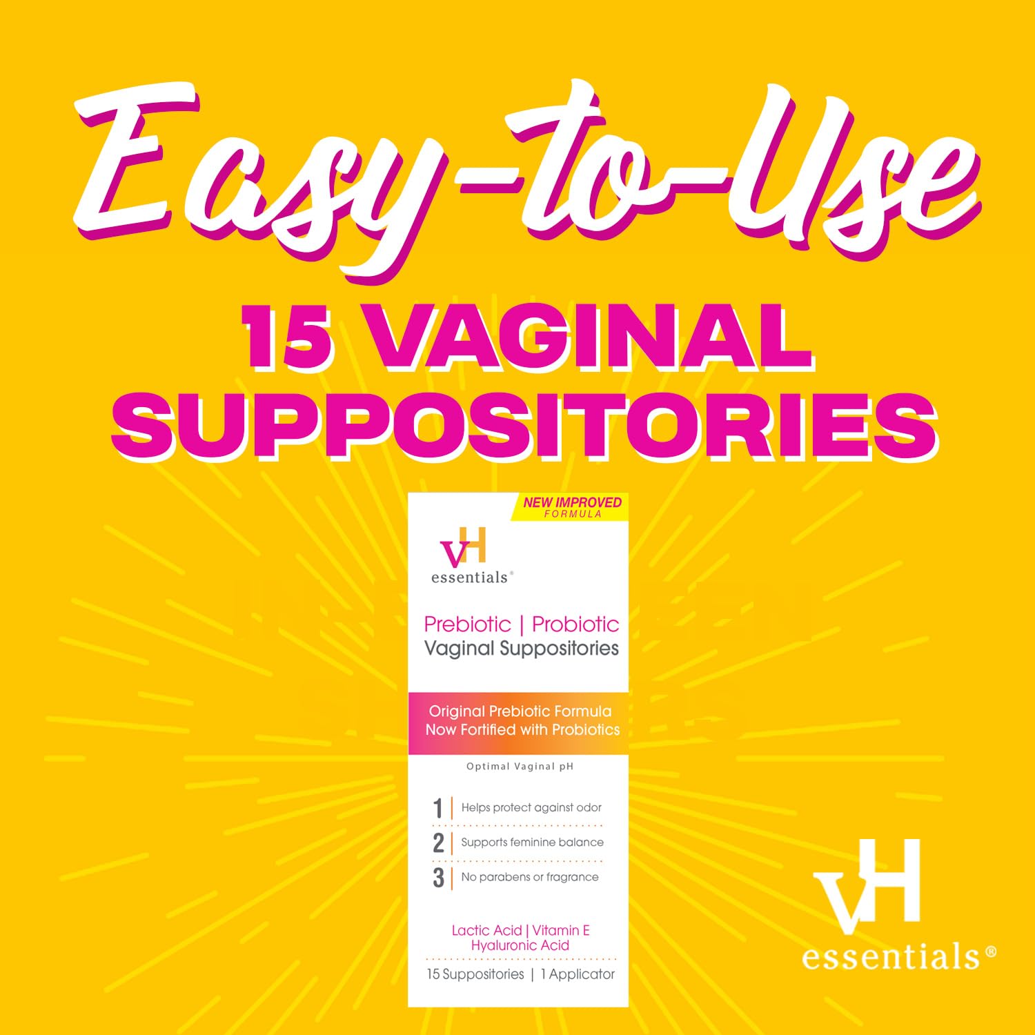 vH essentials Prebiotic PH Balanced Vaginal SuppositoriesBox, Original Version, 15 Count vH essentials uk supplements