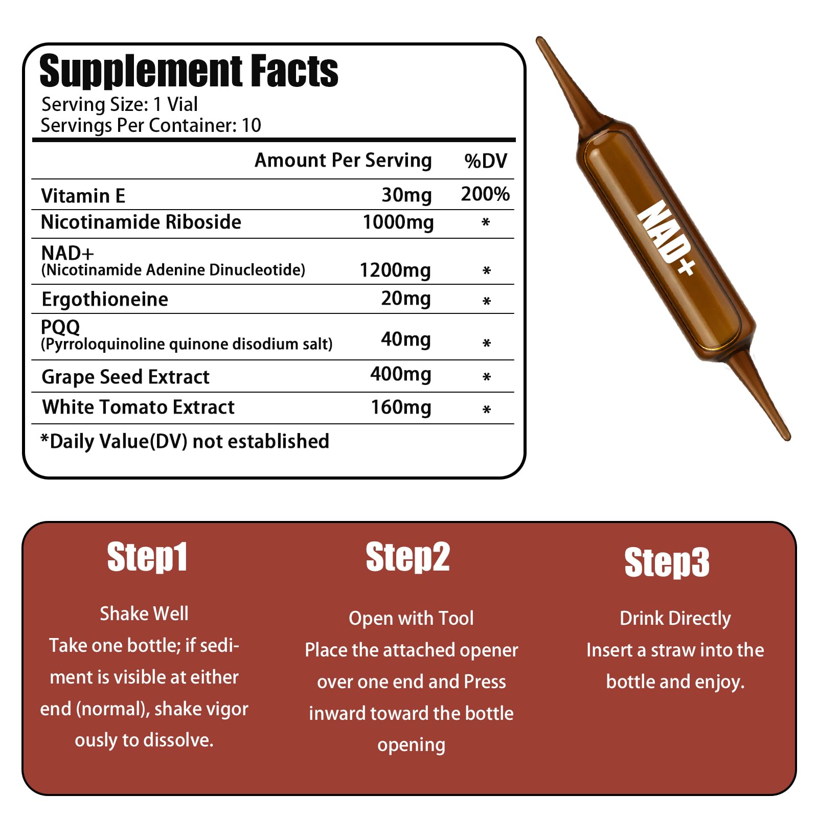 NAD+Advanced Cellular Renewal - 1200mg NAD+Liquid Supplements for Energy & Focus - 10 Vials (1) Lexenic uk supplements