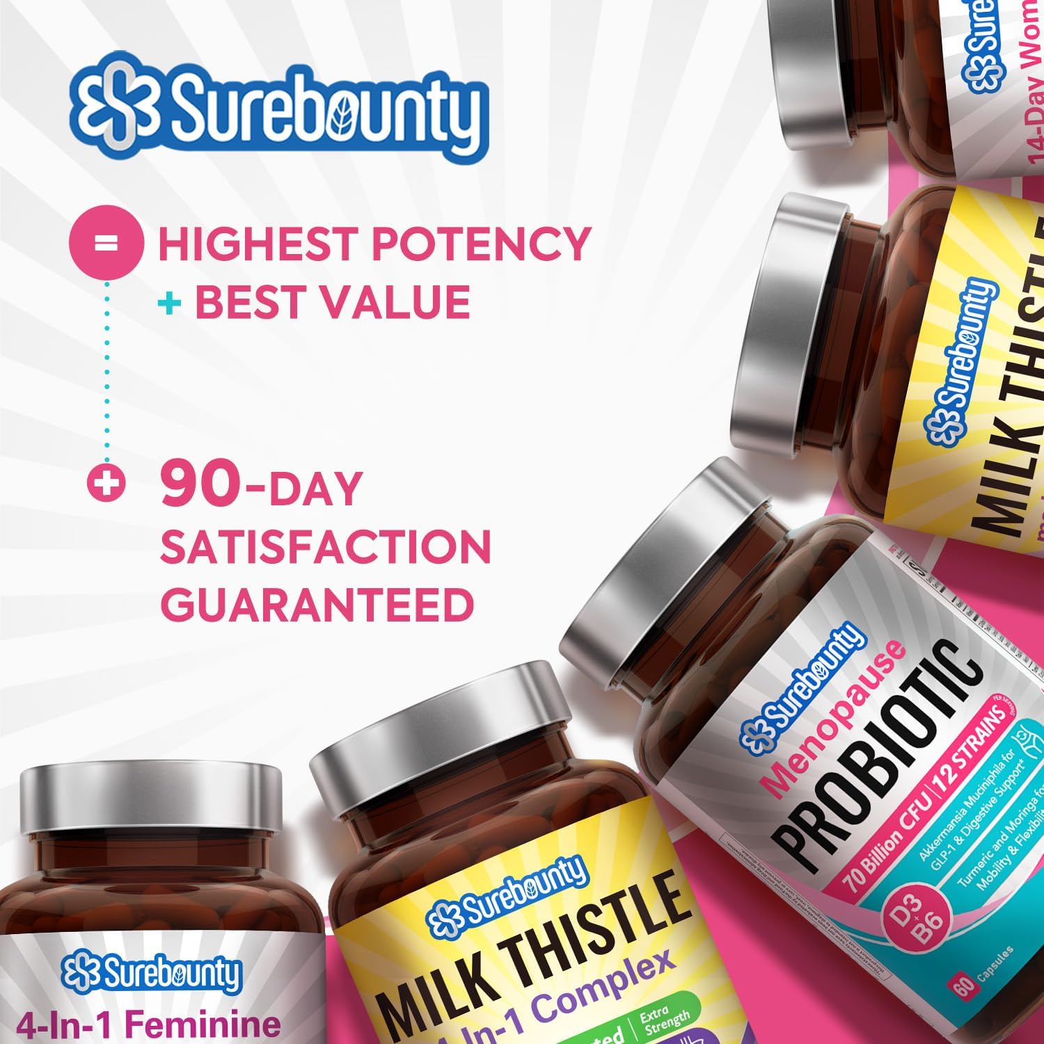 Surebounty Menopause Probiotic Supplement for Women, 70 Billion CFU, with Akkermansia Muciniphila, Vitamins B6 & D3, Botanicals, for Hormone Balance, Hot Flashes, Night Sweats, Gut Health, 60 Capsules Surebounty uk supplements