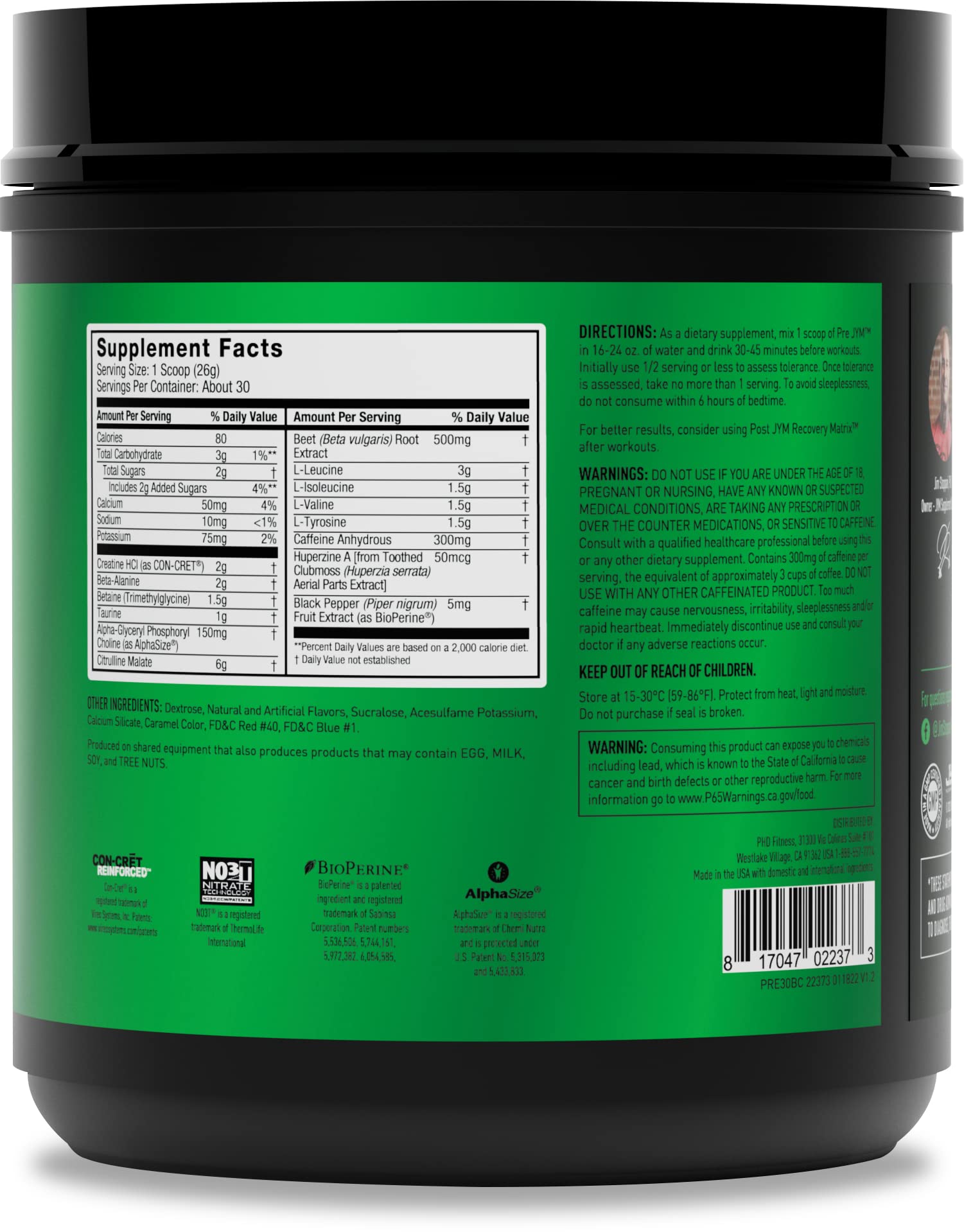 JYM Supplement Science Pre JYM Black Cherry Pre Workout Powder for Men & Women, BCAAs, Nootropics, Creatine HCI, Citrulline, Beta-Alanine, Betaine, Taurine, Huperzine, 30 Servings JYM Supplement Science uk supplements