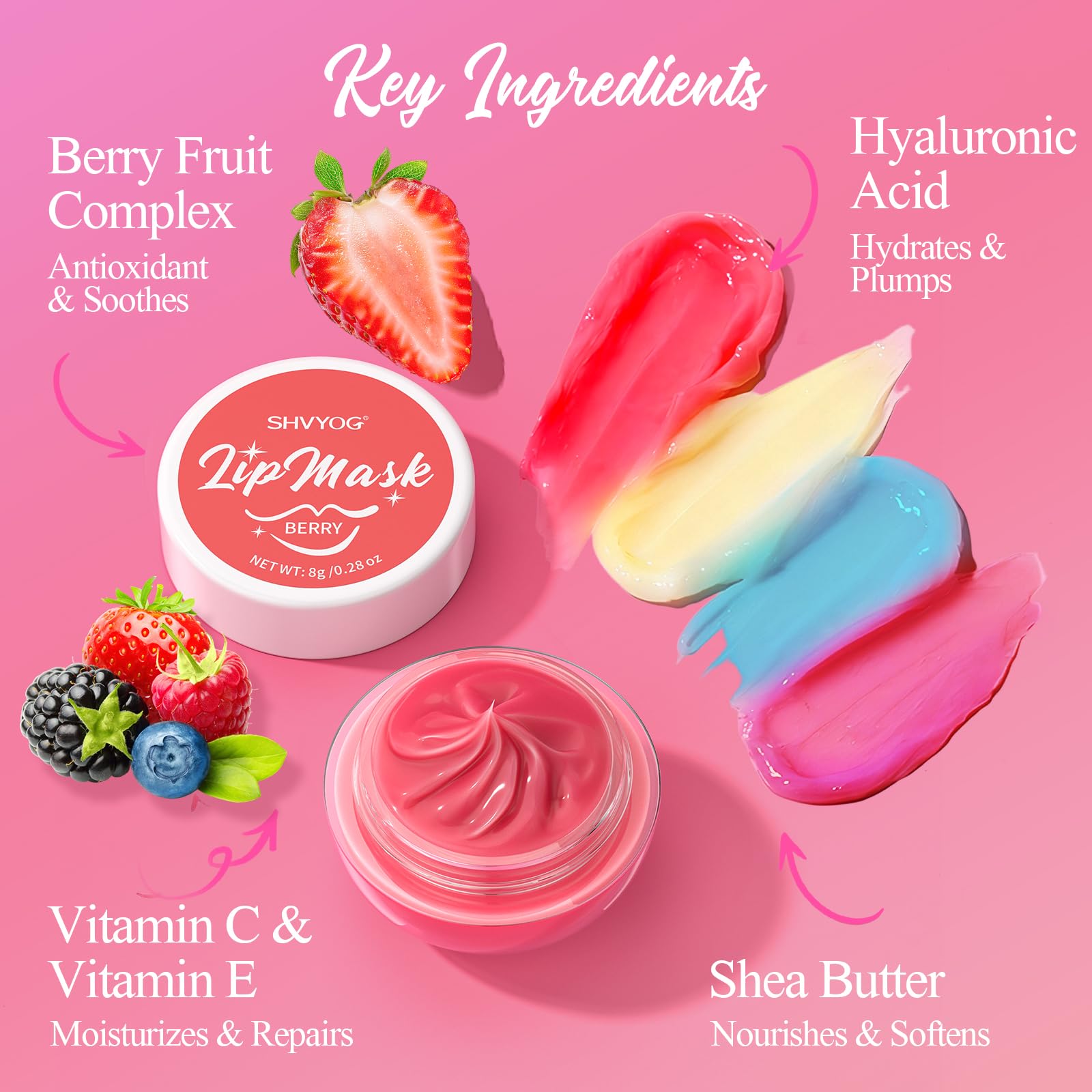 4 Pack Lip Mask Set, Hydrating Lip Mask Overnight - Berry, Grape, Mint, Vanilla Flavors, Lip Sleeping Mask Nourish Lip Balm with Vitamin C & Shea Butter | Dry Lips Care Gift SHVYOG uk supplements