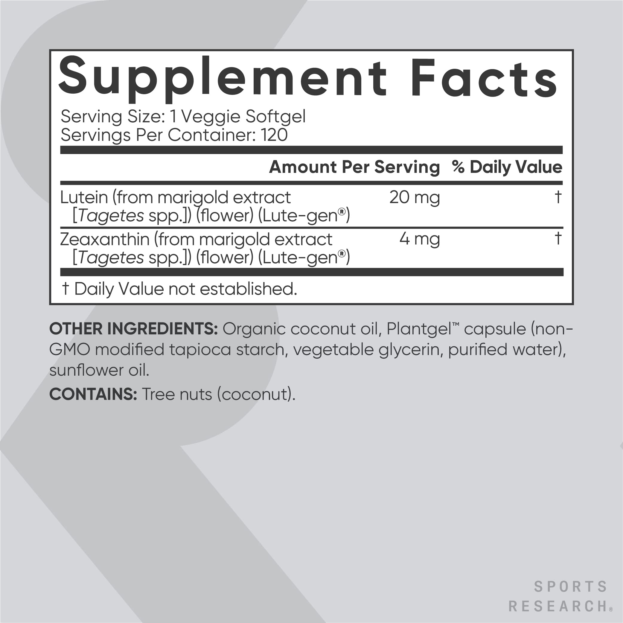 Sports Research Vegan Lutein + Zeaxanthin (20mg) with Organic Coconut Sports Research uk supplements