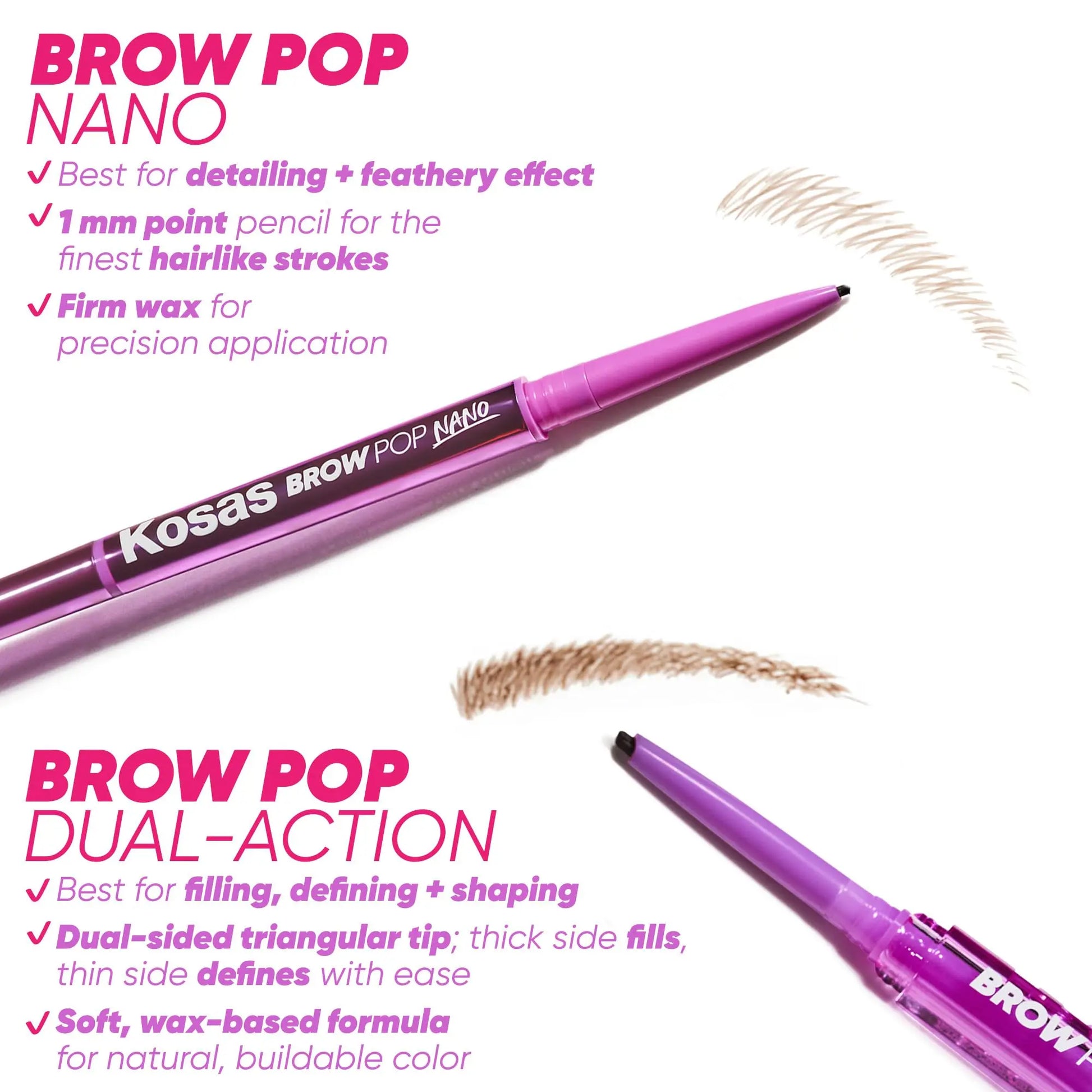 Kosas Brow Pop Nano Eyebrow Pencil – Ultra-Fine 1mm Micro Brow Pencil with Spoolie, Medium Brown Kosas uk supplements