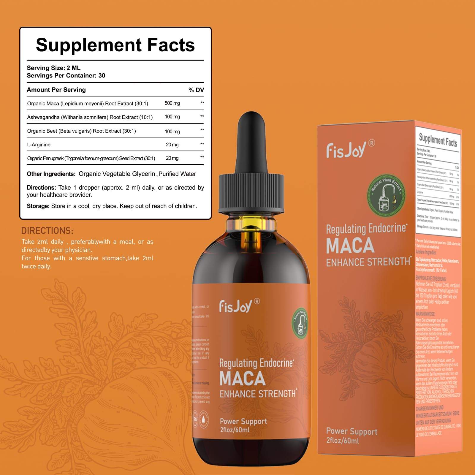 Fisjoy Organic Maca Liquid Drops with Ashwagandha & Beet Root – Supports Daily Vitality & Overall Wellness – Non-GMO, Vegan Herbal Supplement, 2 fl oz (60 mL) Fisjoy uk supplements