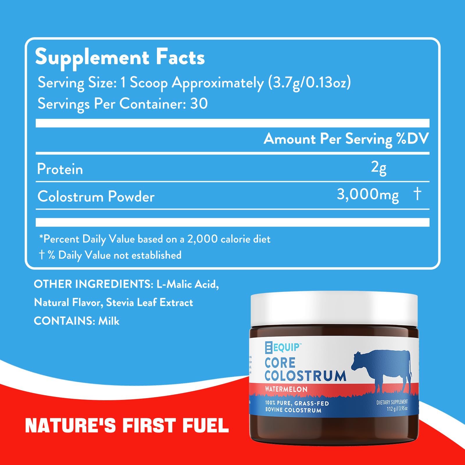 Equip Foods Core Colostrum - 100% Grass Fed Colostrum Powder 3,000mg, 40% IgG Equip uk supplements