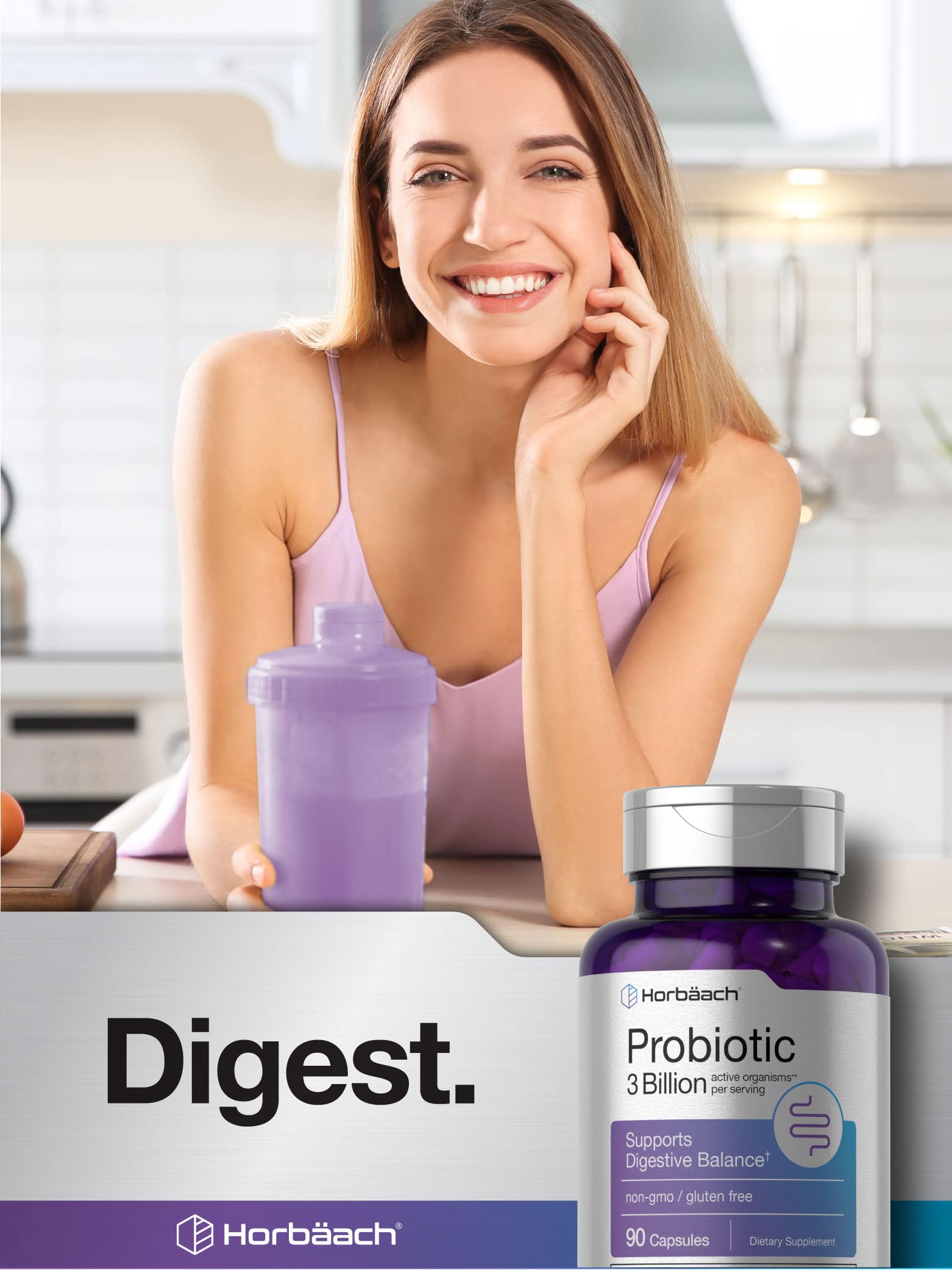 Probiotic for Women & Men's Digestive Health | 3 Billion CFU | 90 Capsules | Non-GMO Horbäach uk supplements