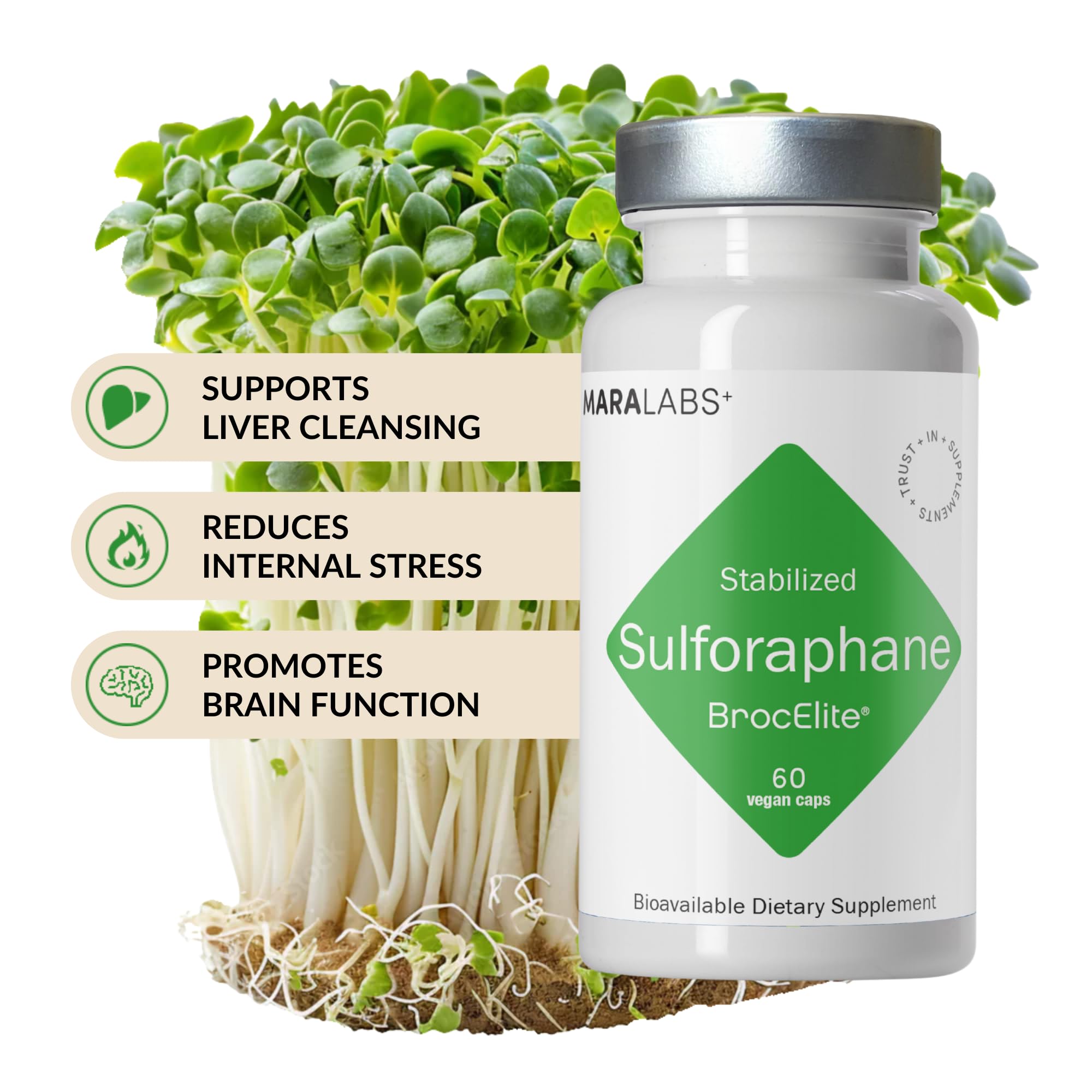 BrocElite Mara Labs Plus | Stabilized Broccoli Sulforaphane Supplement | Glyphosate Residue Free Certified – Third-Party Tested | 60 Vegan Capsules BrocElite uk supplements