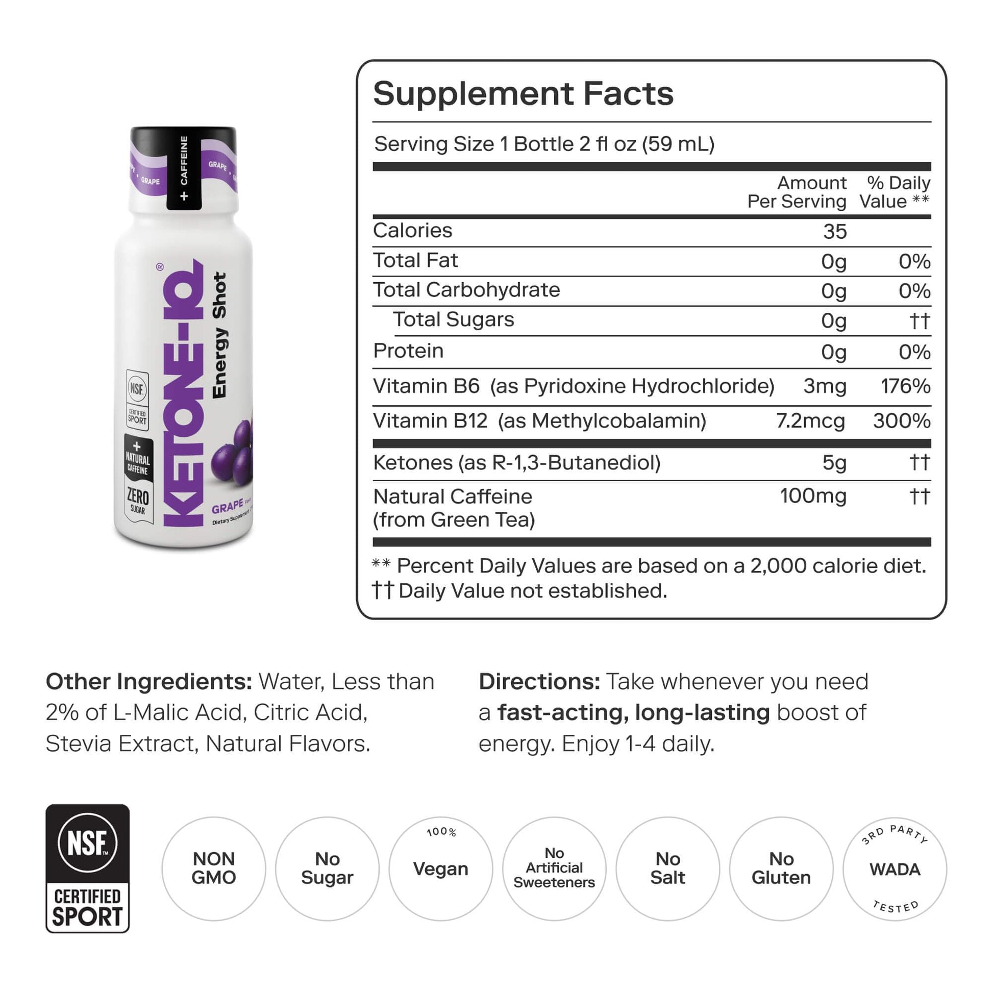 Ketone-IQ Caffeine Performance Energy Shots – Clean Energy for Focus & Endurance, 5g Ketones, 100mg Green Tea Caffeine, B Vitamins, 12 Pack (Grape) Ketone-IQ uk supplements