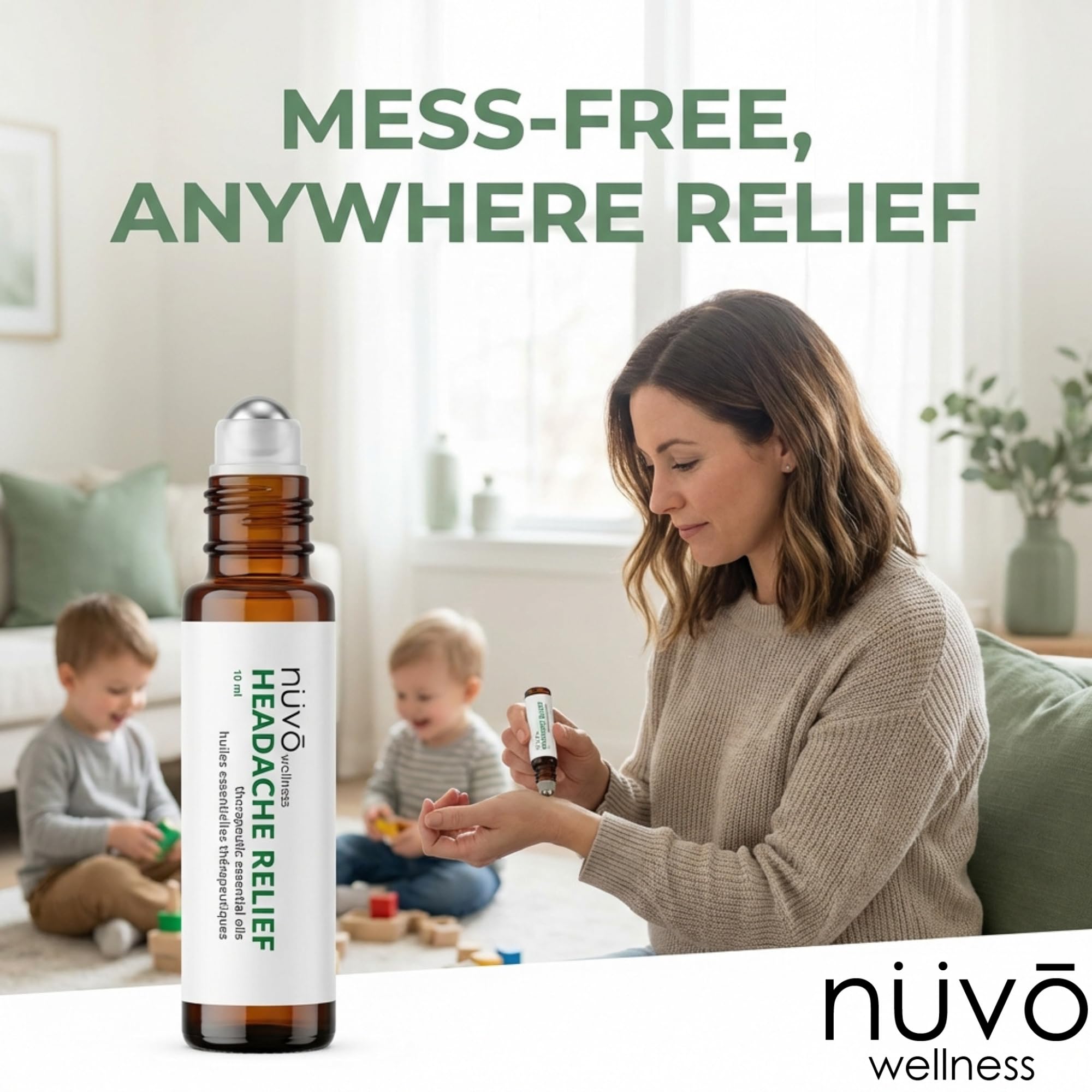 Migraine Relief Roll-On, Made with Peppermint, Lavender, Eucalyptus, & Other Aromatherapy Essential Oils, for Headaches, and Sore Muscles NUVO WELLNESS uk supplements