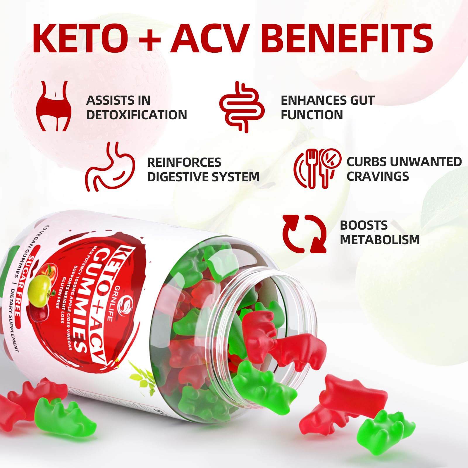 Keto ACV Gummies Advanced Weight Loss, 1000MG Apple Cider Vinegar Gummies Supple GrnLife uk supplements