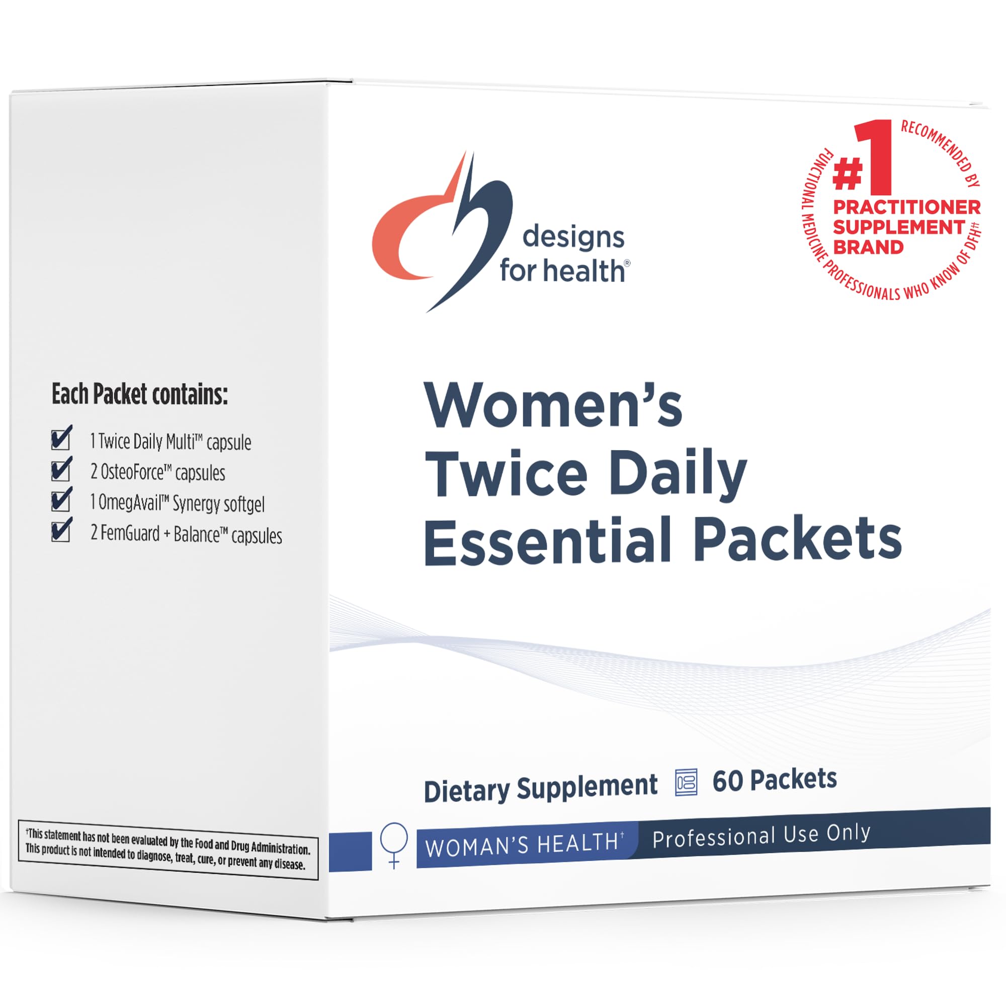 Designs for Health Women's Twice Daily Essential Packets - Vitamin Packs with Iron-Free Multivitamin, OsteoForce Bone Support, OmegAvail Fish Oil + FemGuard+Balance - Female Health (60 Packets) Designs for Health uk supplements