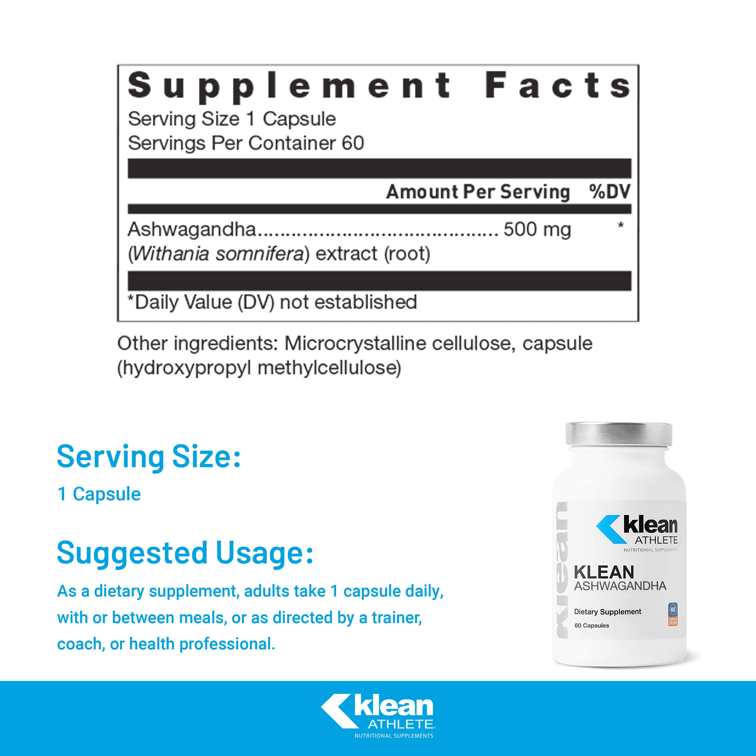 Klean Athlete Klean Ashwagandha - for Occasional Stress - Supports Adaptations to Training* - Adaptogen Blend - Vegan & Non GMO - 60 Capsules Klean Athlete uk supplements