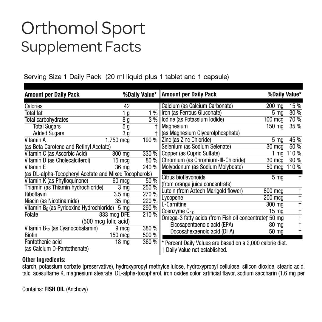 Orthomol Sport, 30-Day Supply, Premium Sports Nutrition Supplement with Vitamins A, B, C, D, E, Zinc, Iodine, Coenzyme Q10, L-Carnitine, Omega-3, and Essential Minerals for Optimal Performance Orthomol uk supplements