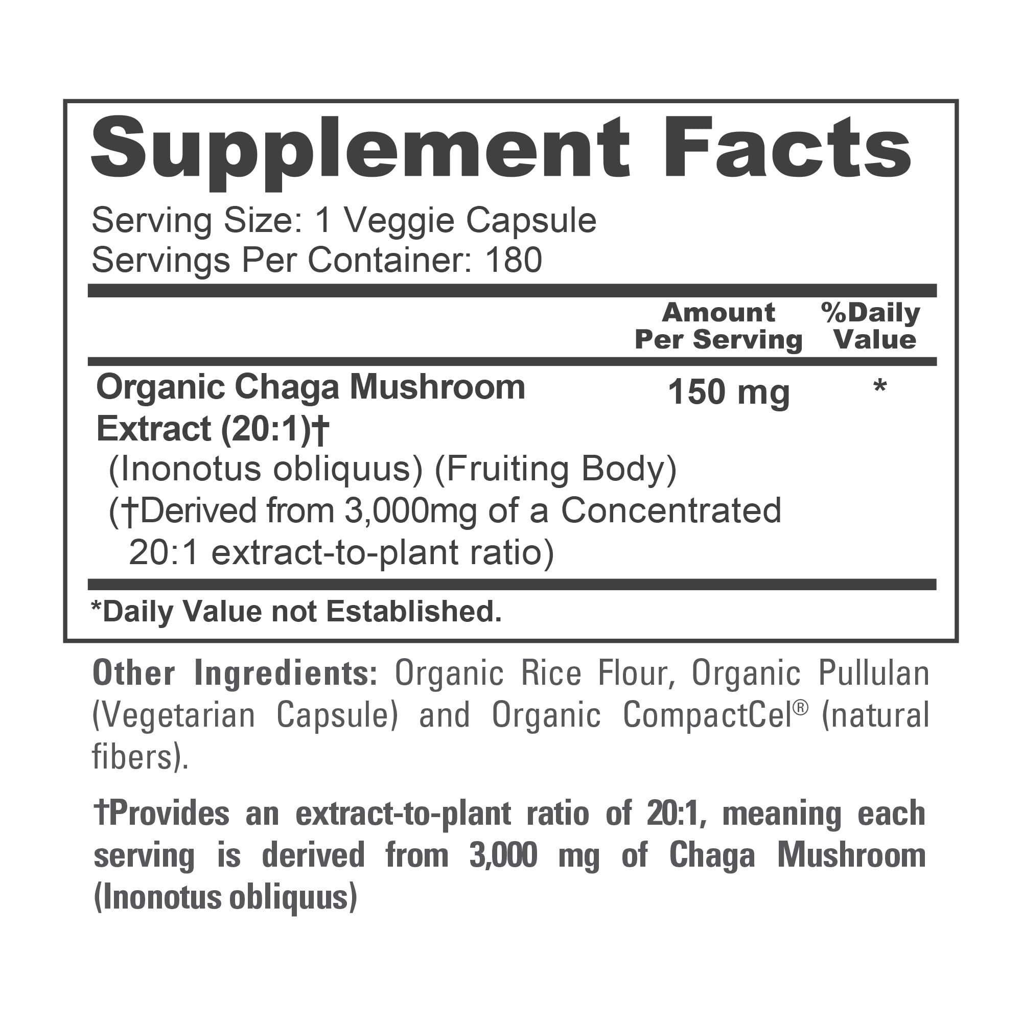 NusaPure Chaga Mushroom 20:1 Extract, 150 mg Equivalent to 3,000mg per Veggie Capsule, 180 Count, USDA Organic, Vegan, Non-GMO NusaPure uk supplements