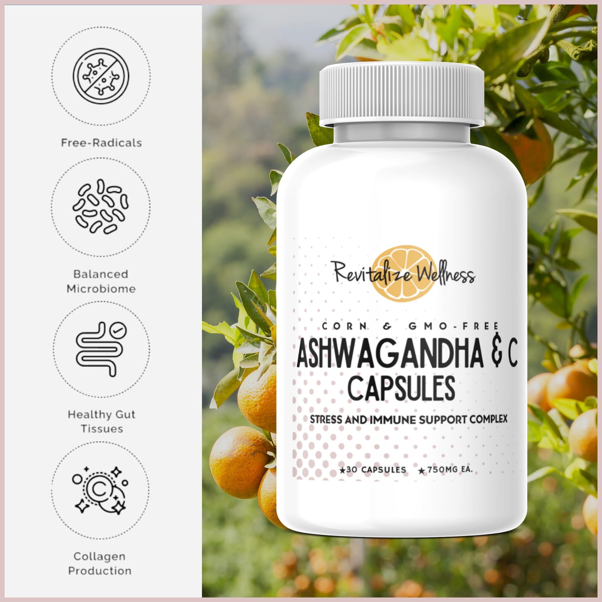 Revitalize Wellness Ashwagandha + Vitamin C Capsules | Stress and Immune Support Complex | with 550 mg Ashwagandha and 200 mg Vitamin C per Serving | 30 Servings Revitalize Wellness uk supplements