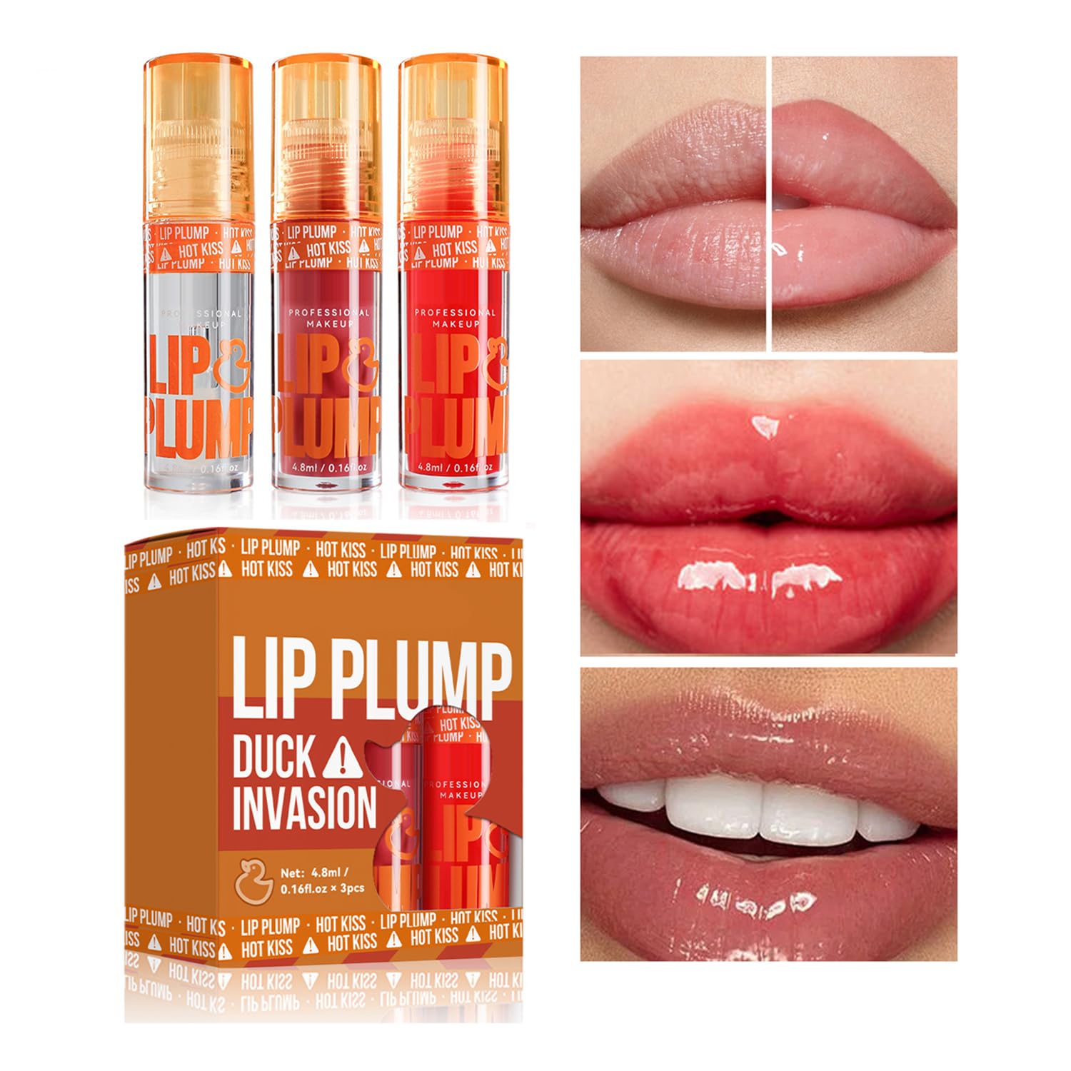 GHFCZOO 3 Colors Duck Lip Plumper Gloss, Hydrating Glitter Shine Primer Lip Tint, Non-Sticky Korean Plumping Lip Oil, Moisturizing Tinted Lip Balm for Sexy, Glossy Lips (Set A, 3pcs/set) GHFCZOO uk supplements