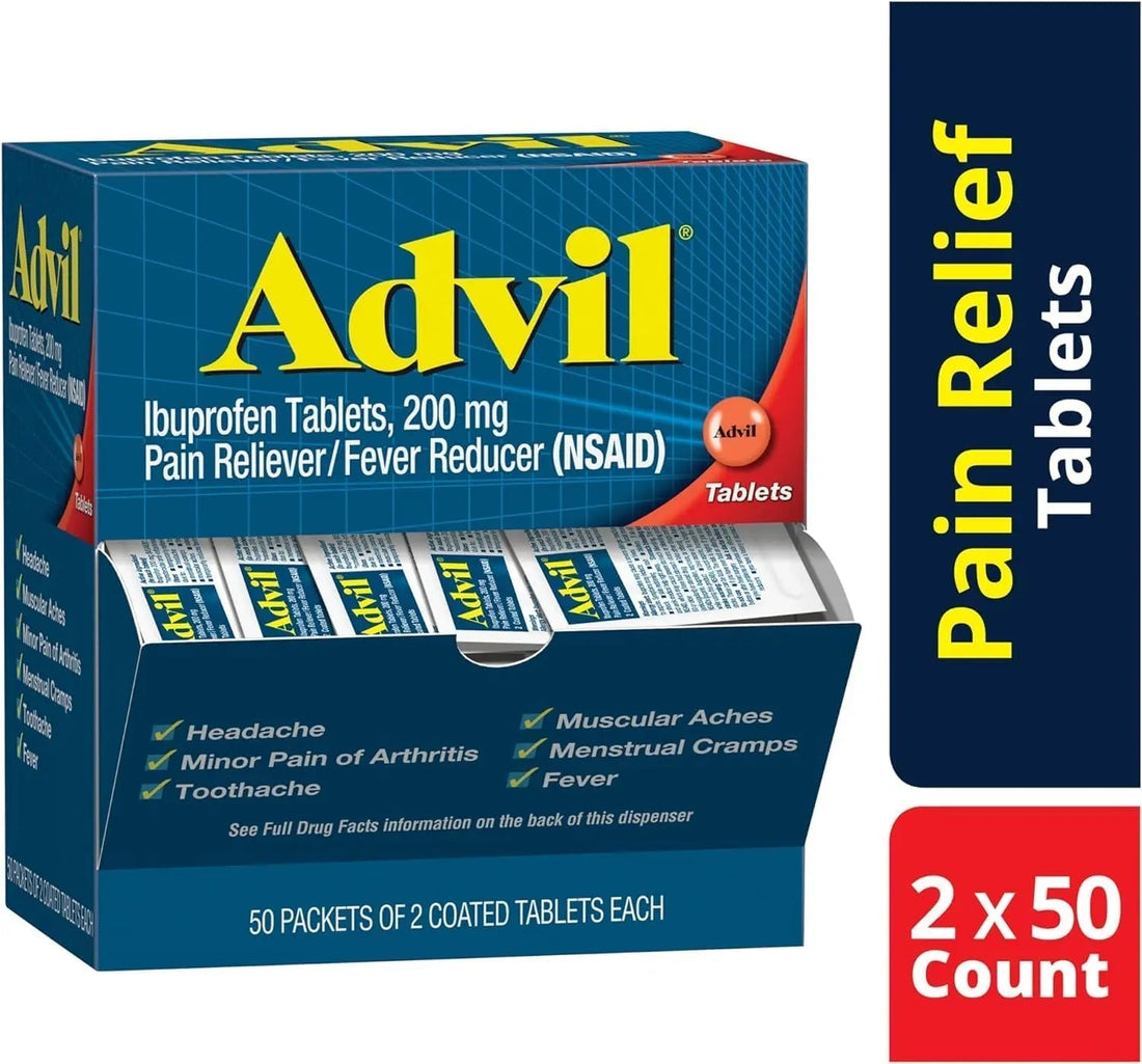Advil Ibuprofen Tablets, 200 mg Pain Reliever/Fever Reducer (NSAID), 100 Tablets (50 Packets of 2 Tablets Each) Advil uk supplements
