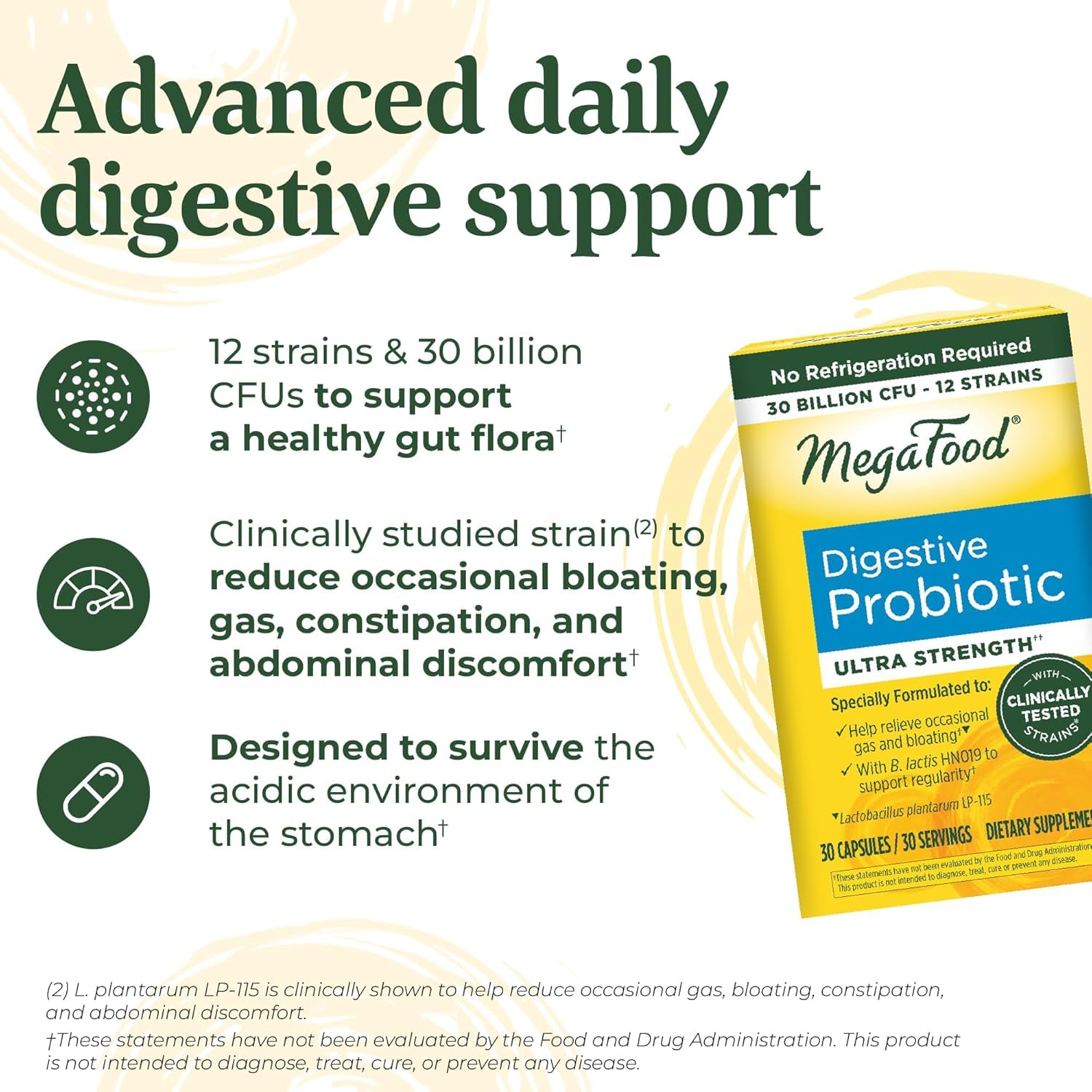 MegaFood Digestive Probiotic - 12 Strain Vegetarian Probiotics for Women & Men, 30 Billion CFUs, Support Gut Health, Probiotics for Digestive Health Help Relieve Occasional Gas & Bloating, 30 Capsules MegaFood uk supplements