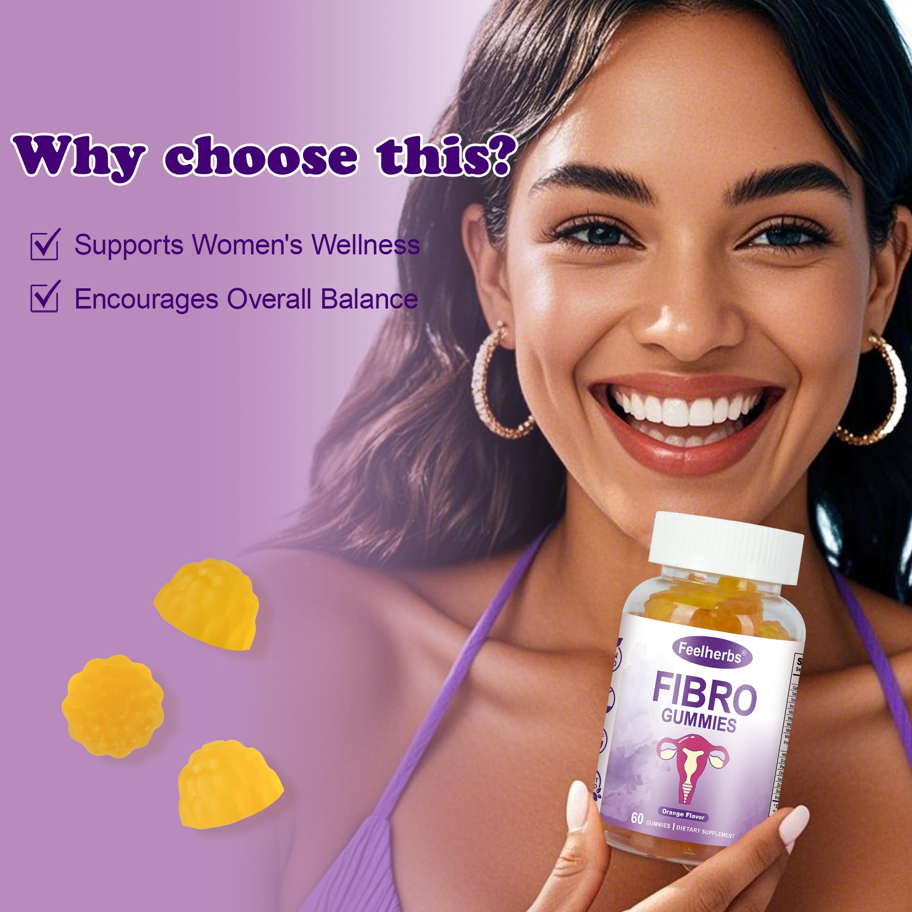 Feelherbs Fibro Gummies for Women, Pack of 2, Multivitamin Inositol Gummies with Inositol, Biotin, Vitamins A, C, D3, E, B6, B12, 60 Gummies Per Bottle Feelherbs uk supplements