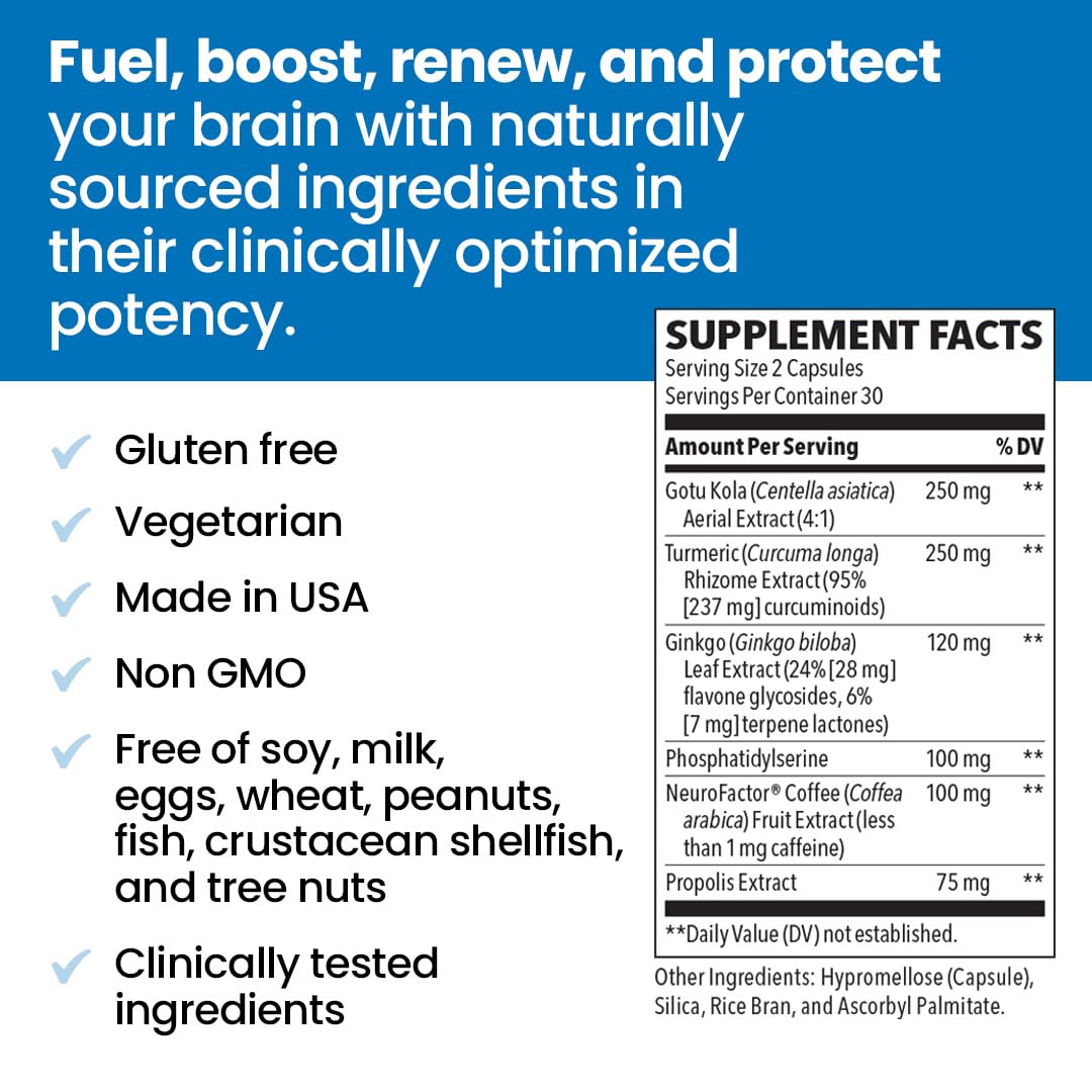 NeuroQ Memory & Focus - Boosts Cognitive Performance & Healthy Brain Function - Neuroprotective Formula by Dr. Dale Bredesen - Gotu Kola Ginkgo Phosphatidylserine Coffee Fruit & Propolis - 60 Capsules LifeSeasons uk supplements