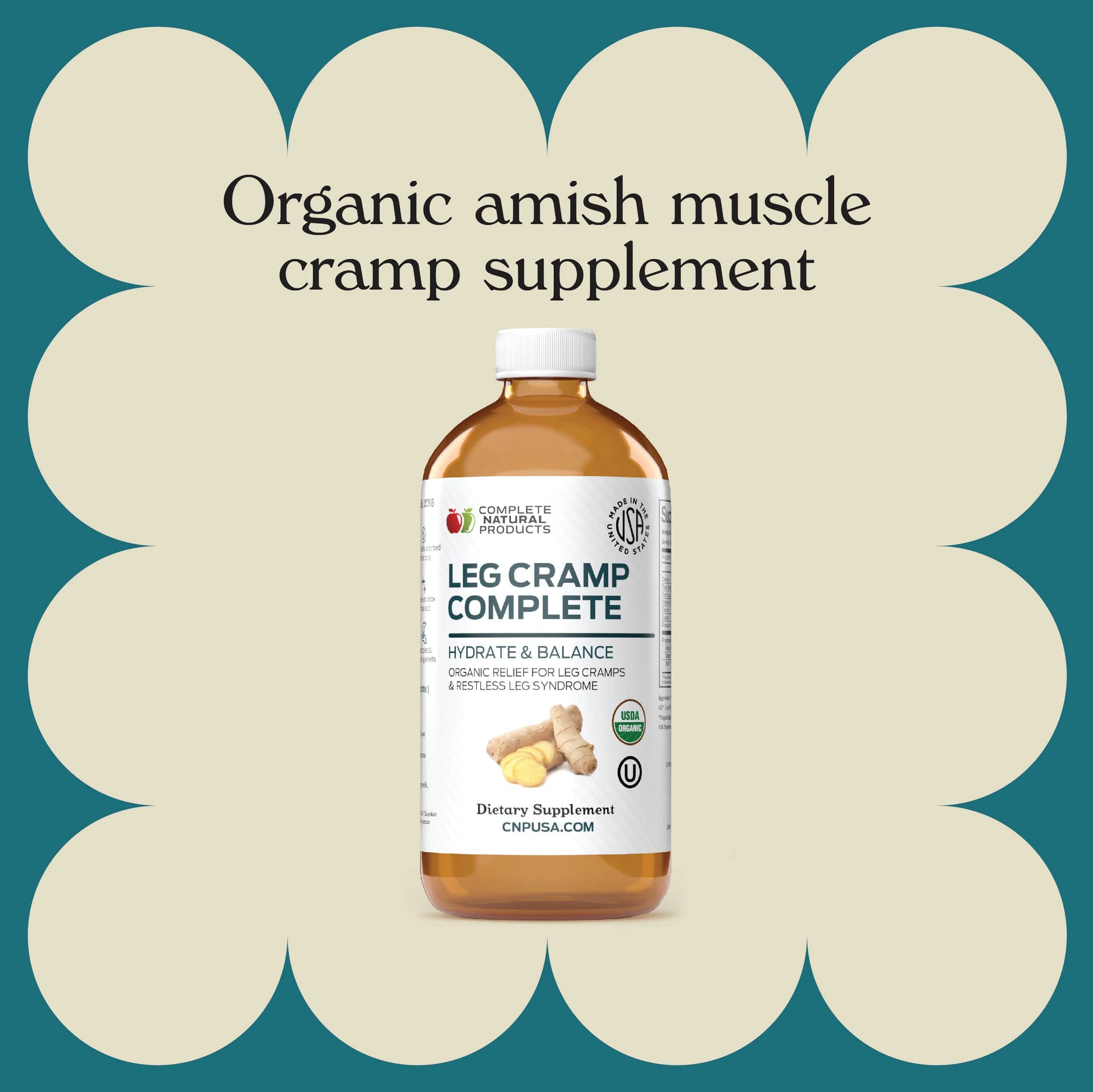 Organic Amish Leg Cramp Relief Liquid 16oz - Natural Muscle and Foot Support Supplement with Apple Cider Vinegar, Ginger, Garlic, Aloe, Fast Cramp Reducing Formula, Certified Organic, Made in USA Complete Natural Products uk supplements