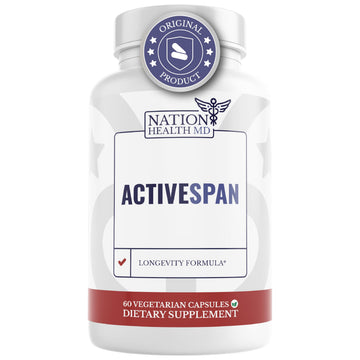 NATION HEALTH MD ActiveSpan - Longevity Supplement for Anti Aging - with Ashwagandha Extract, Astragalus, Cat's Claw, Ceylon Cinnamon, L-Lysine, L-Glutamine & More - 60 Capsules NATION HEALTH MD uk supplements