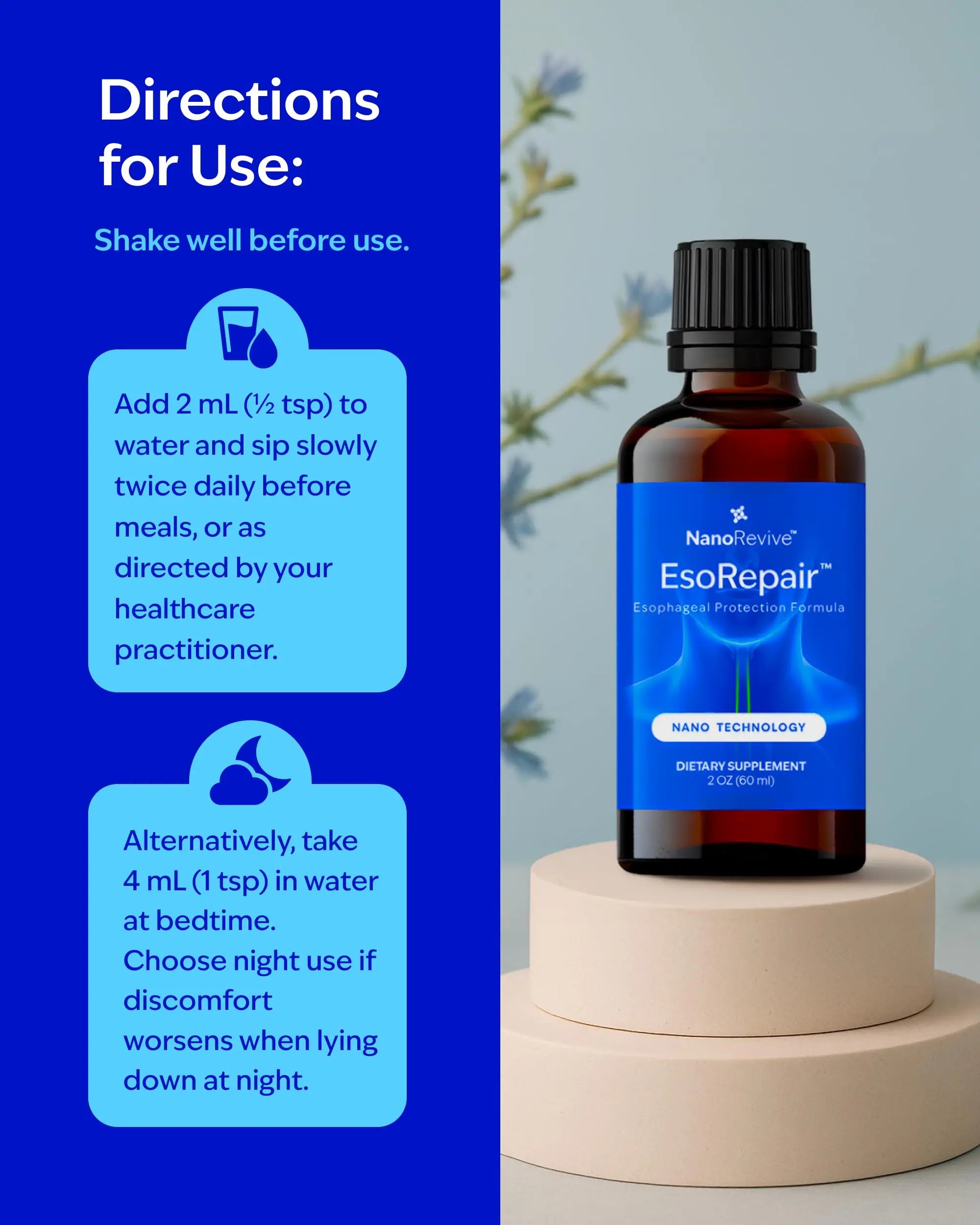EsoRepair Nano Esophageal & Stomach Health Supplements for Men & Women - Digestive Comfort - Slippery Elm Bark, Zinc L-Carnosine & Aloe Vera Extract - Non-GMO & Dairy Free NANOREVIVE uk supplements