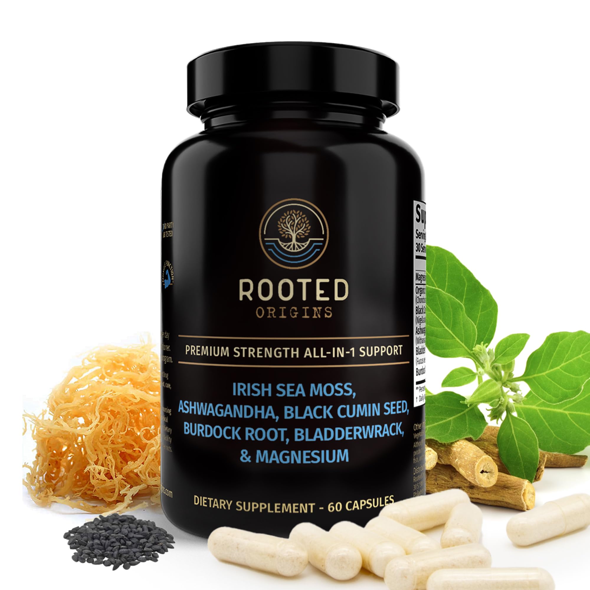 Rooted Origins Sea Moss Capsules – Irish Sea Moss Advanced, Magnesium, Ashwaghanda, Black Seed Oil, Burdock Root & Bladderwrack – Immune Support, Gut Health, Energy, & More – 60 Capsules Rooted Origins uk supplements