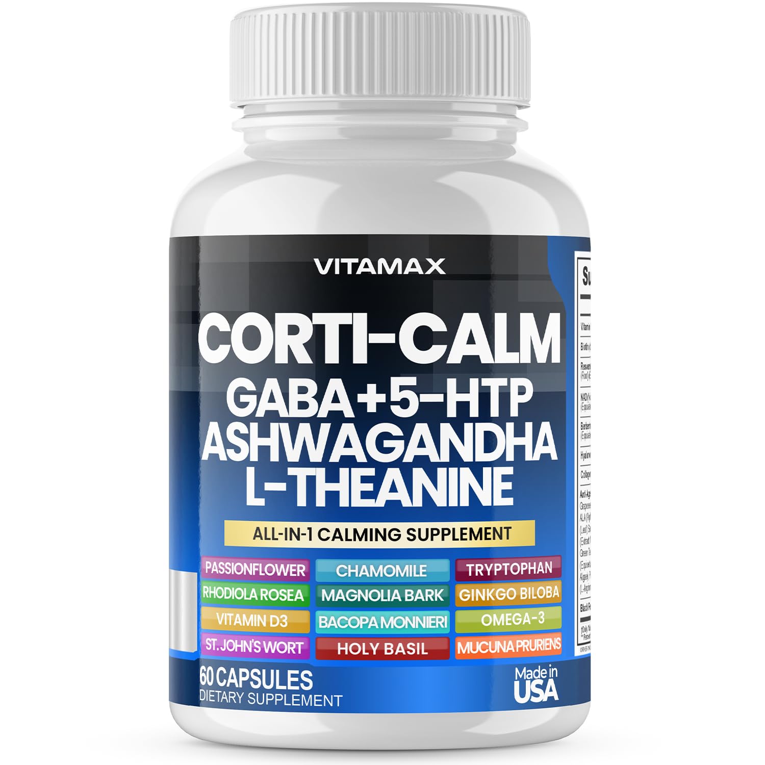 Corti-Calm Cortisol Supplement, L Theanine, Ashwagandha, Vitamin D 3, GABA for Relaxation, Fatigue & Focus with Ginkgo Biloba, Bacopa Monnieri, 5-HTP – Non-GMO, Made in USA – 60ct Vitamax uk supplements