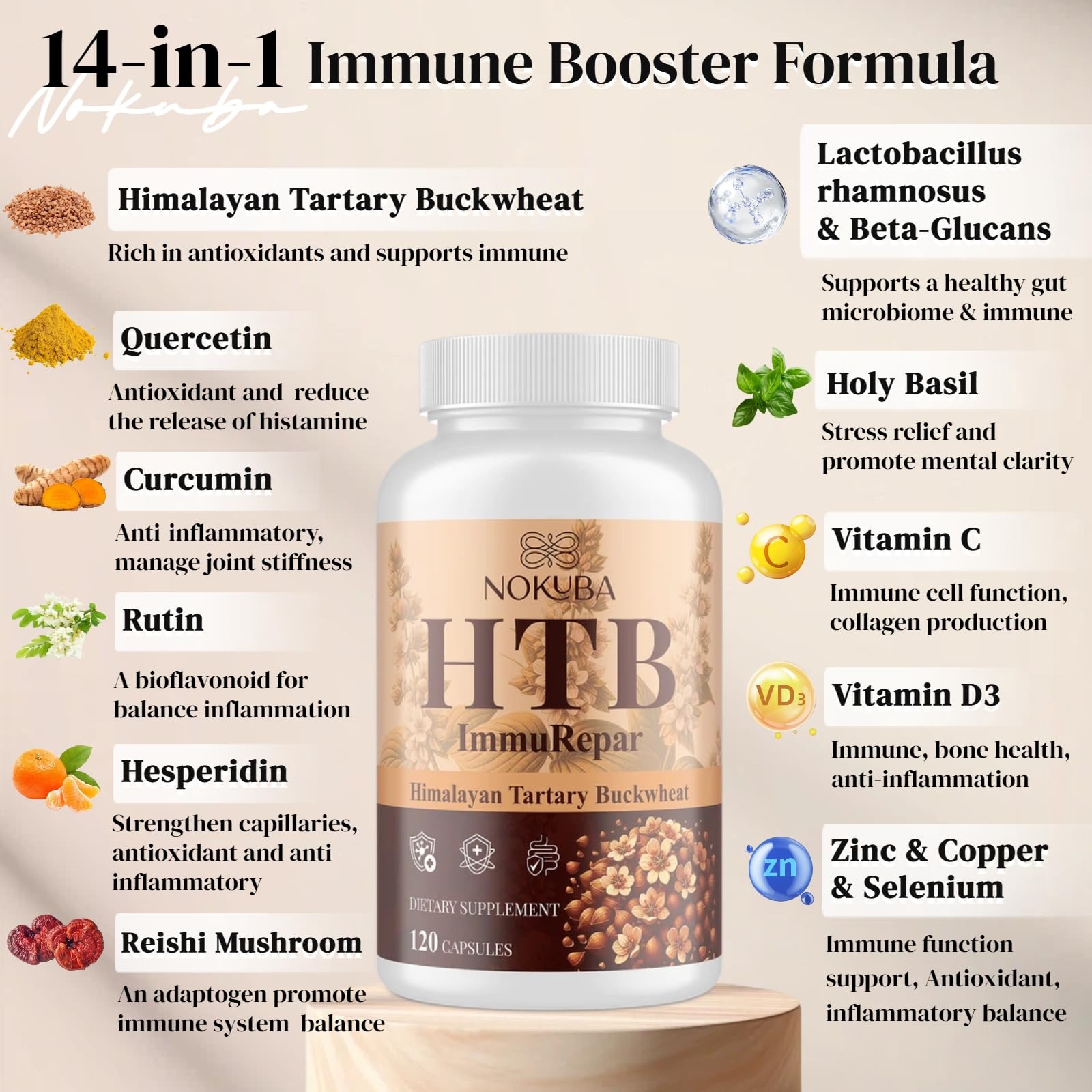 Nokuba Polyphenols Supplement for Immune Support | Himalayan Tartary Buckwheat Sourced | Polyphenol Superfood with Quercetin, Curcumin | Immune Booster, Antioxidant, Anti-inflammatory - 120 Capsules Nokuba uk supplements