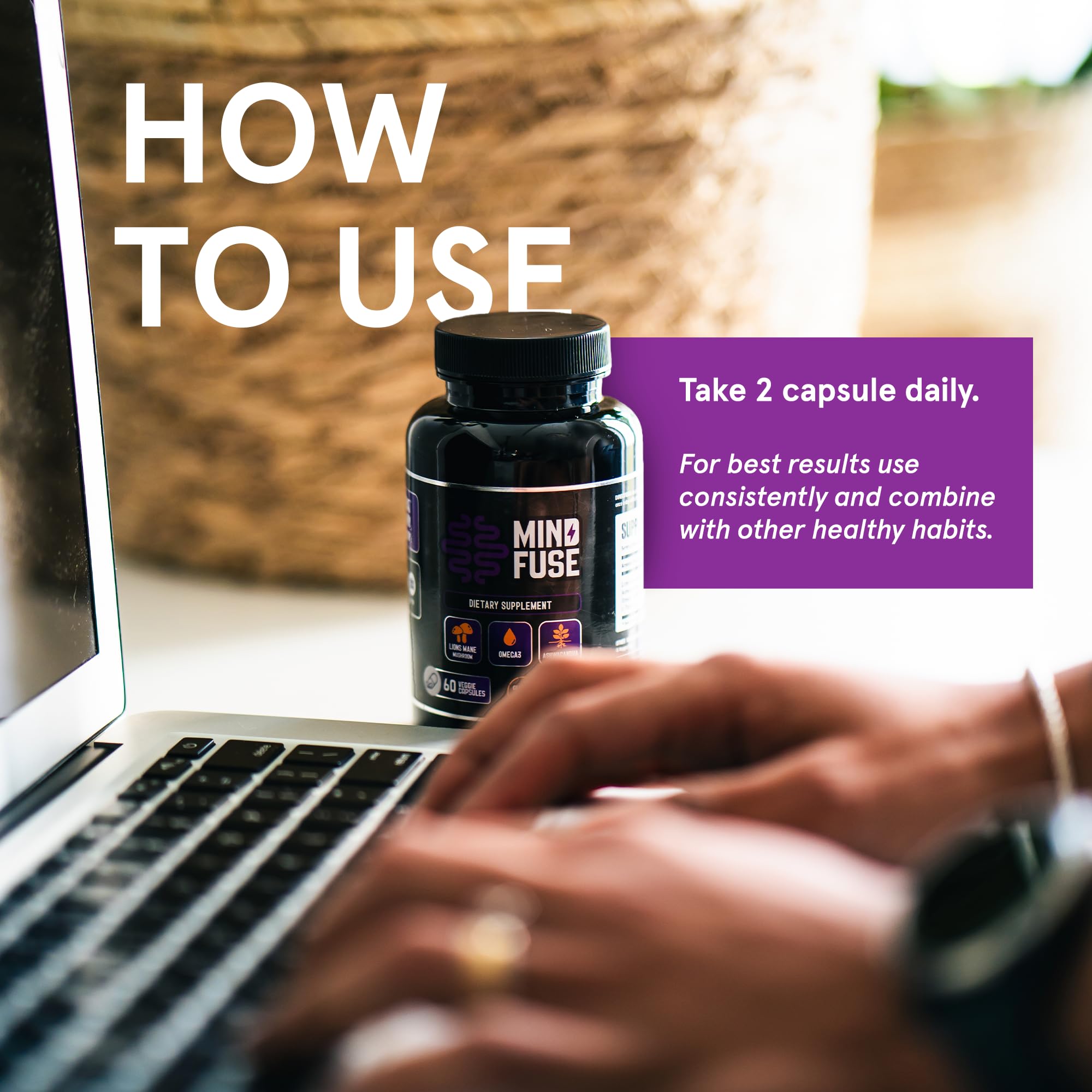 Nootropic Memory Booster Supplement for Adults - Lion’s Mane Capsules with Omega-3, Ashwagandha & L-Theanine for Focus & Memory - Gluten-Free 60 Capsules Mind Fuse uk supplements