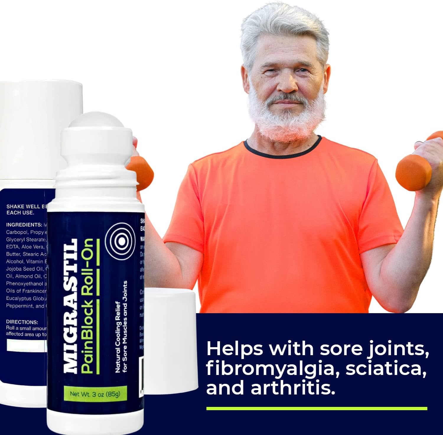 Migrastil PainBlock Roll-On 3 oz - Topical Roll-On for Muscle Aches, Cramps, Joint & Nerve Discomfort. Works Great on Shoulders, Neck, Feet, Knees, Legs, Back, Elbows, HIPS, Etc. (2) Basic Vigor uk supplements