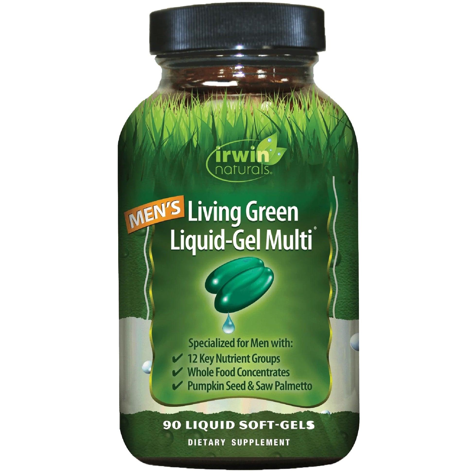 Irwin Naturals Men's Living Green Liquid-Gel Multi - 70 Essential Nutrients, Full-Spectrum Vitamin Supplements for Men, Wholefood Blend - Promotes Brain & Adrenal Support - 90 Liquid Soft-Gels Irwin Naturals uk supplements