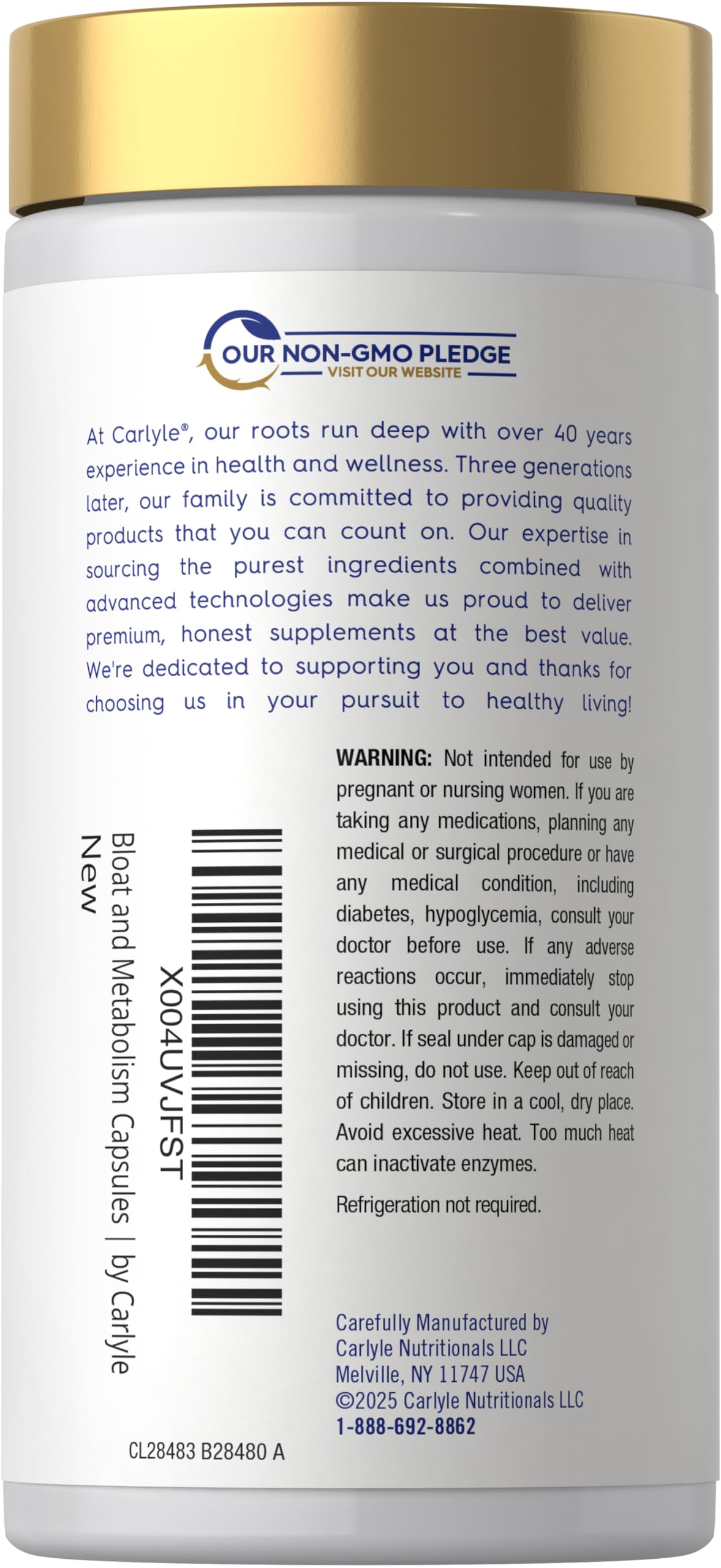 Carlyle Bloat and Metabolism Probiotic | 90 Capsules | Bloating Relief Formula | Sugar & Cellular Energy Support | for Women and Men | Vegan, Non-GMO, Gluten Free Carlyle uk supplements