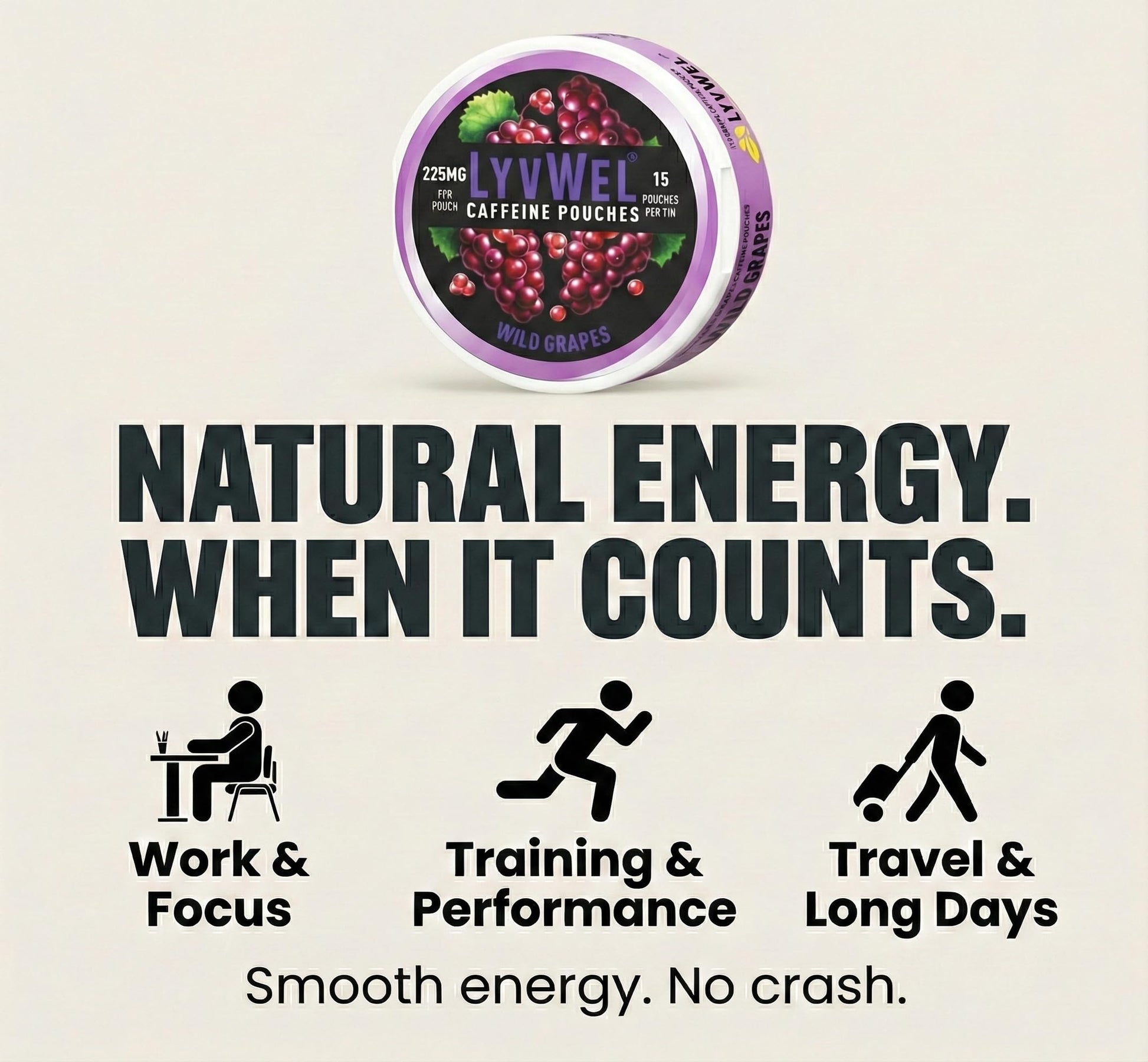 LyvWel 225mg Caffeine Energy Pouches | Nootropic Focus & Neuro Support | Tobacco-Free, Nicotine-Free, Quick Energy Solution | 3-Pack: 45 Pouches (3 Pack, Watermelon Ice, Pink Lemonade, Wintergreen) LyvWel uk supplements