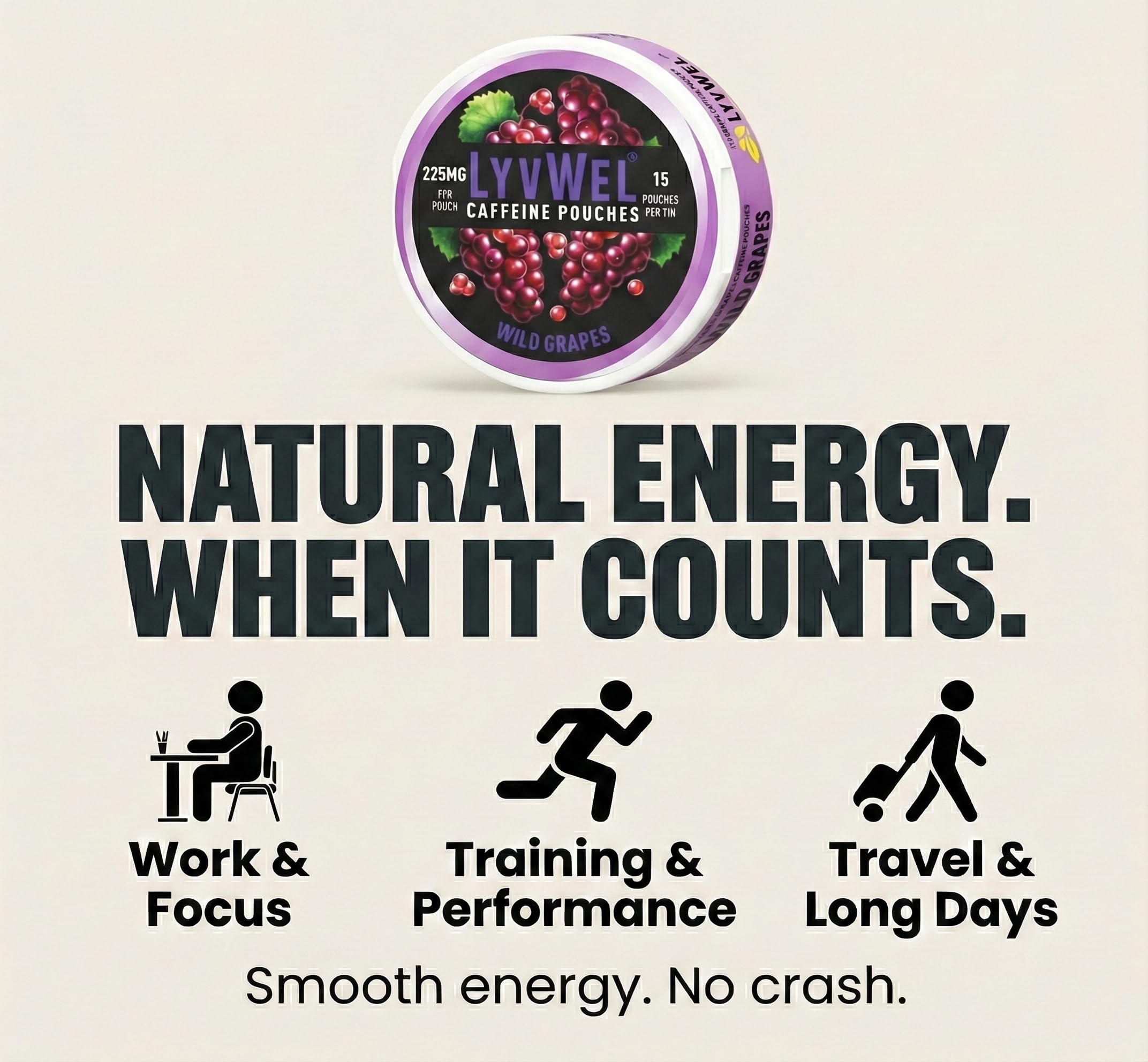 LyvWel 225mg Caffeine Energy Pouches | Nootropic Focus & Neuro Support | Tobacco-Free, Nicotine-Free, Quick Energy Solution | 3-Pack: 45 Pouches (3 Pack, Watermelon Ice, Pink Lemonade, Wintergreen) LyvWel uk supplements