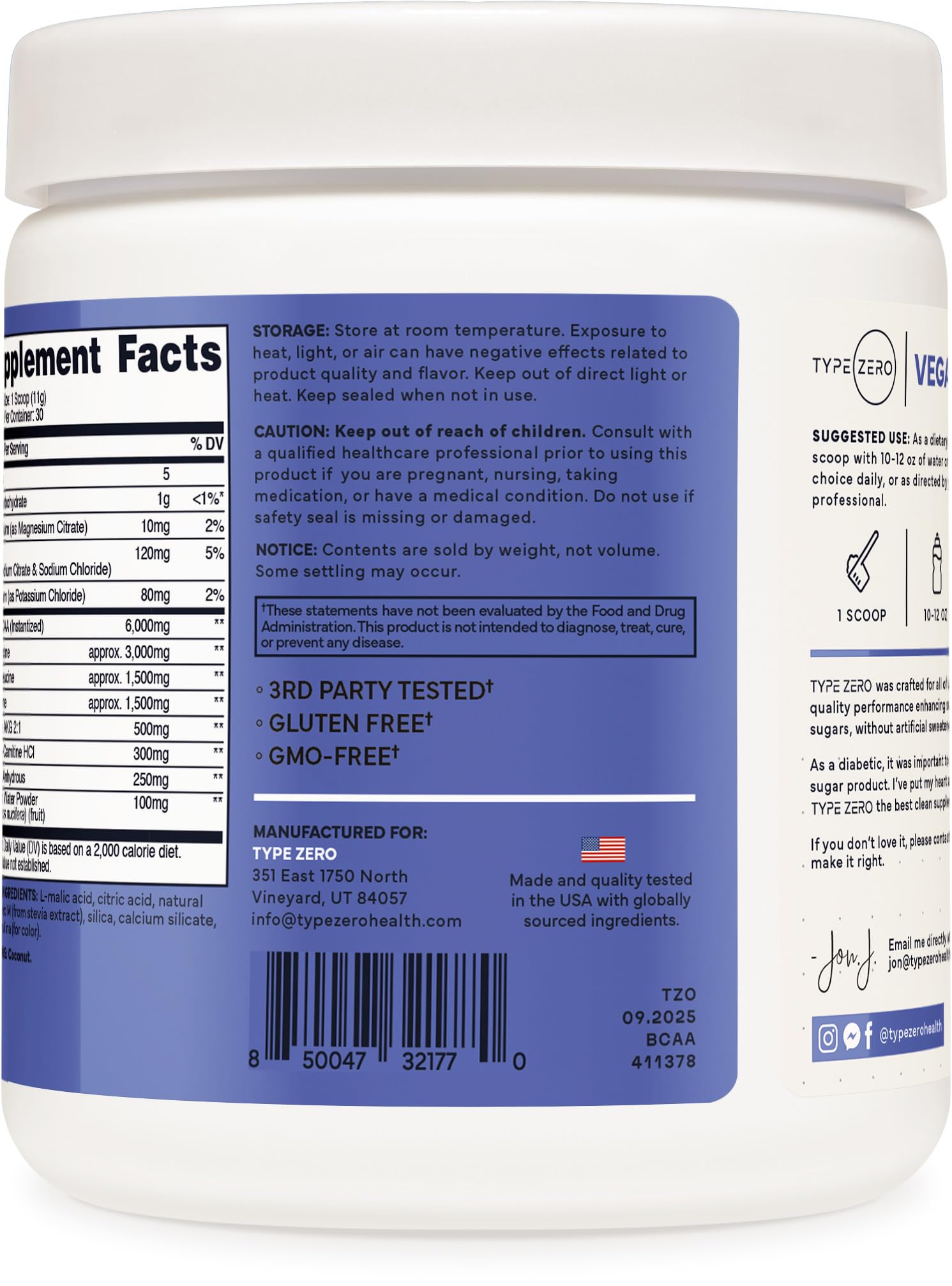 Type Zero Ultra Clean Vegan BCAA Powder + Electrolytes (Blue Raspberry | 6G) 2:1:1 Sugar-Free/No Sucralose BCAAs Amino Acids Supplement - BCAA Vegan Amino Acids After Workout Drink, 30 Servings Type Zero uk supplements
